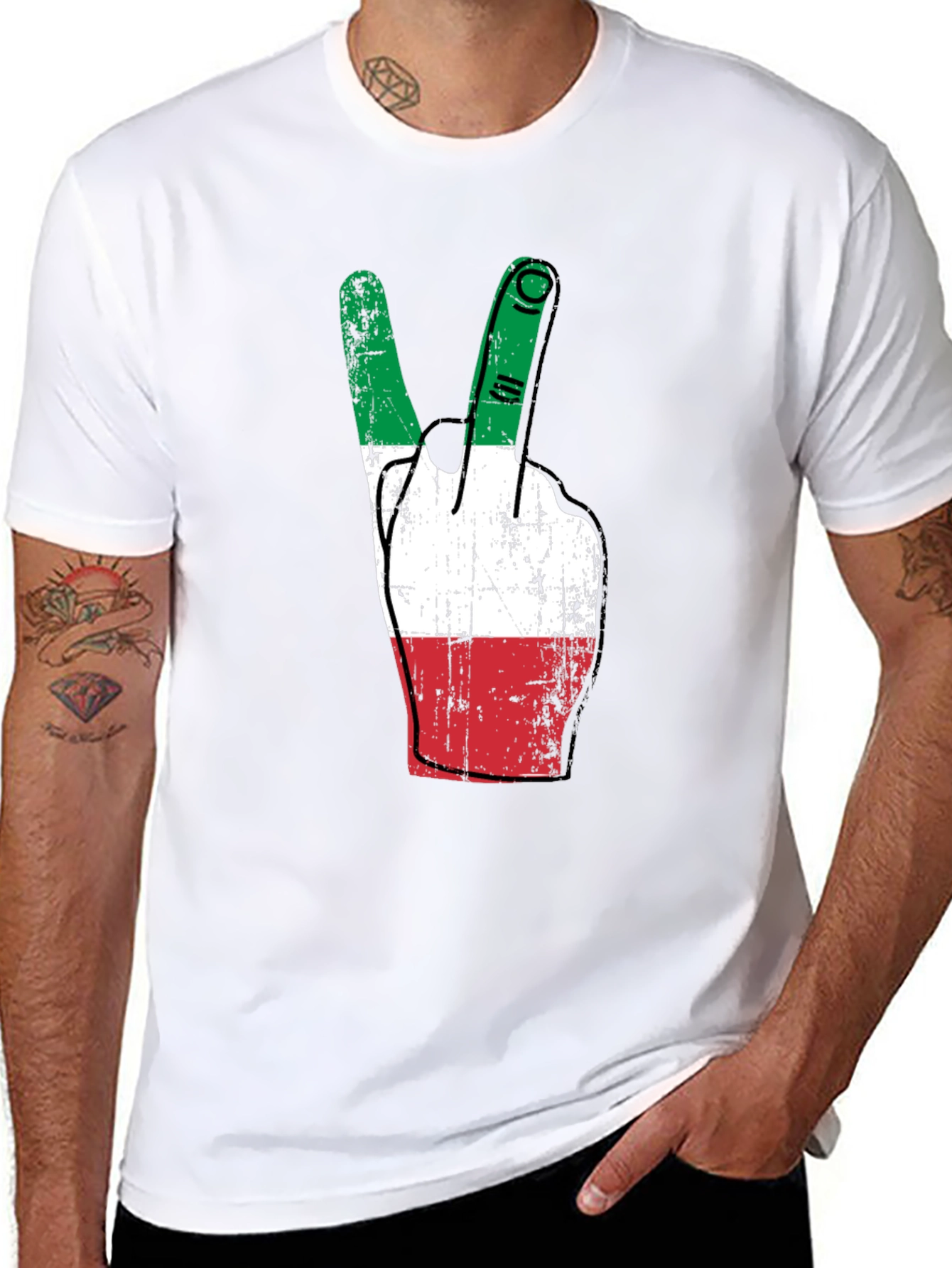 Italian Flag Peace Sign Graphic Tee - Black