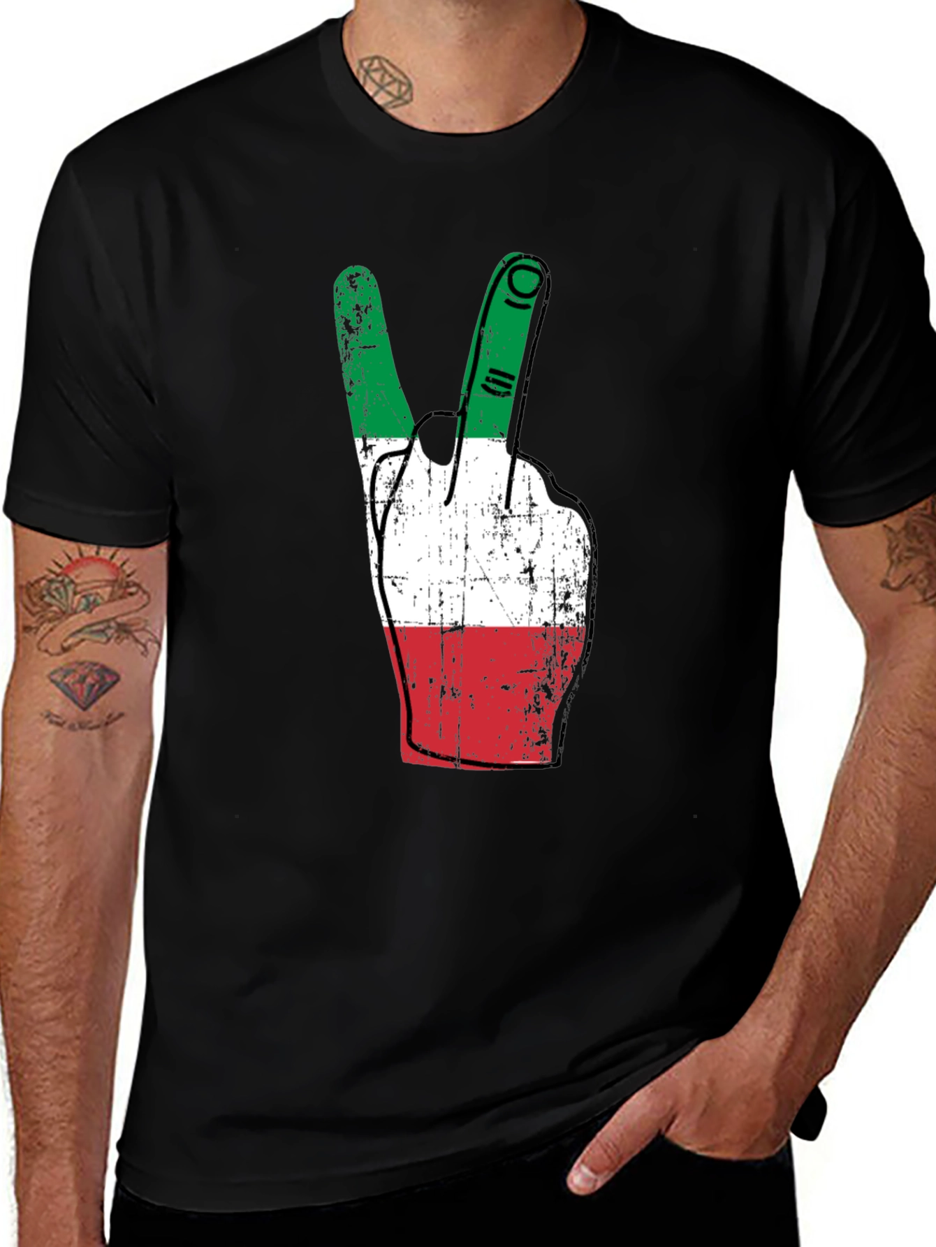 Italian Flag Peace Sign Graphic Tee - Black