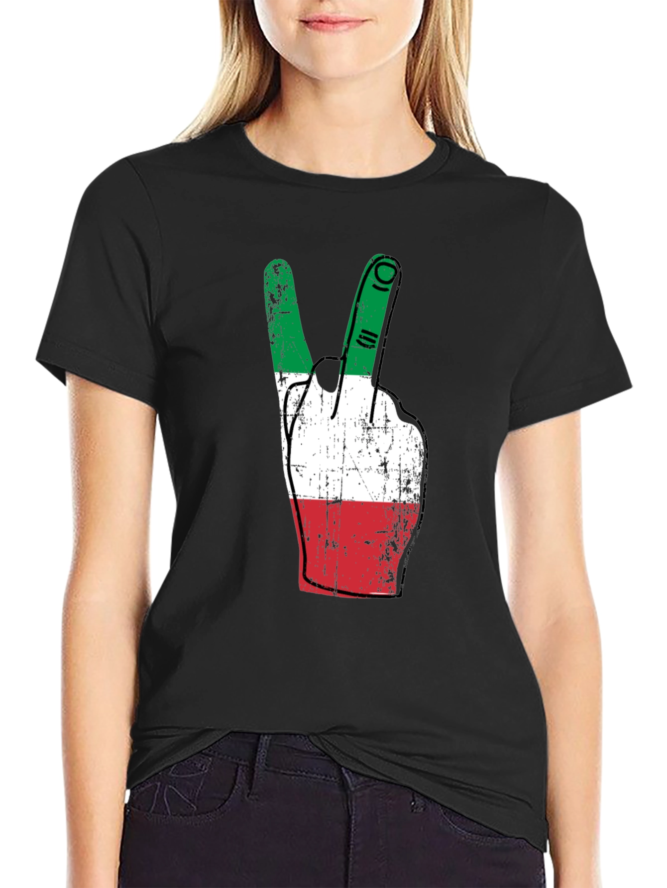 Italian Flag Peace Sign Graphic Tee - Black