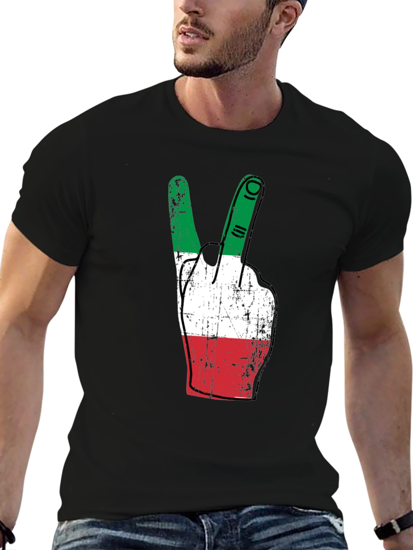 Italian Flag Peace Sign Graphic Tee - Black