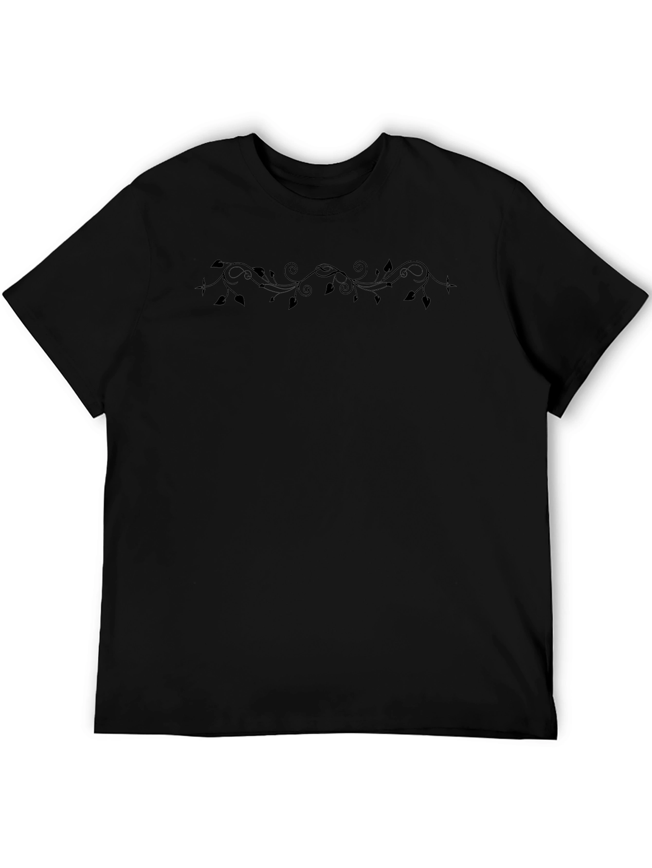 Mens Black T-Shirt with Vine Design