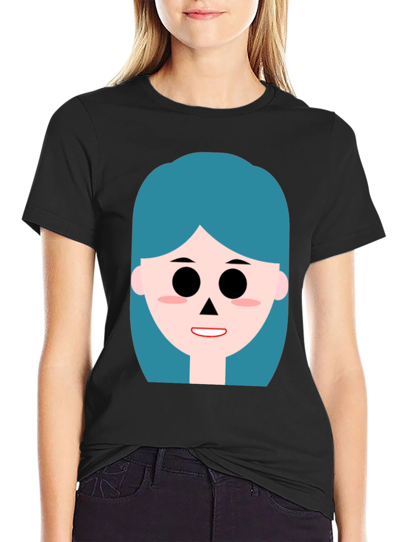 Cartoon Girl Graphic Black T-Shirt