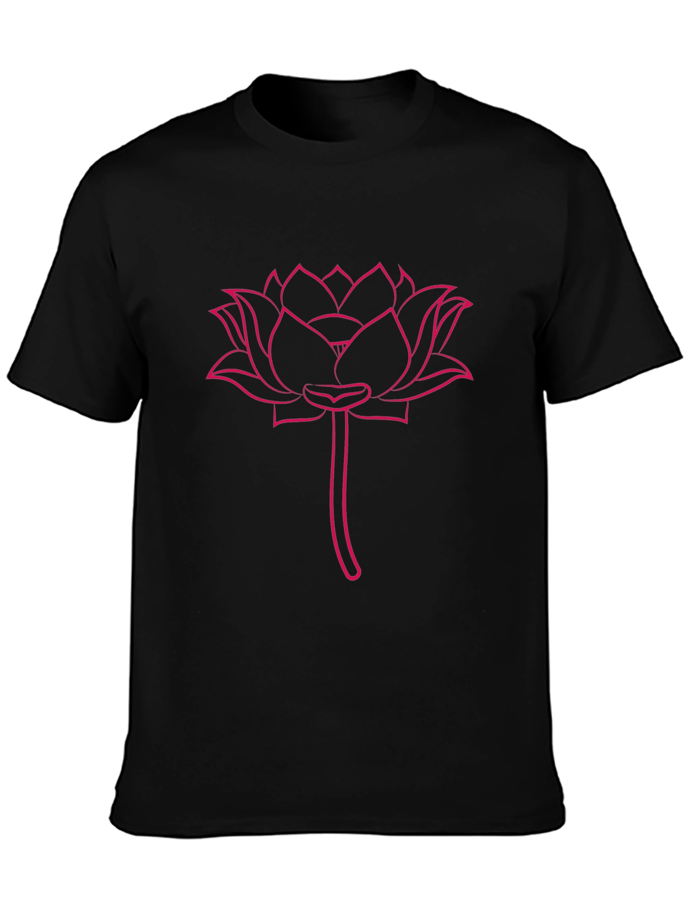 Pink Lotus Flower Print Black T-Shirt