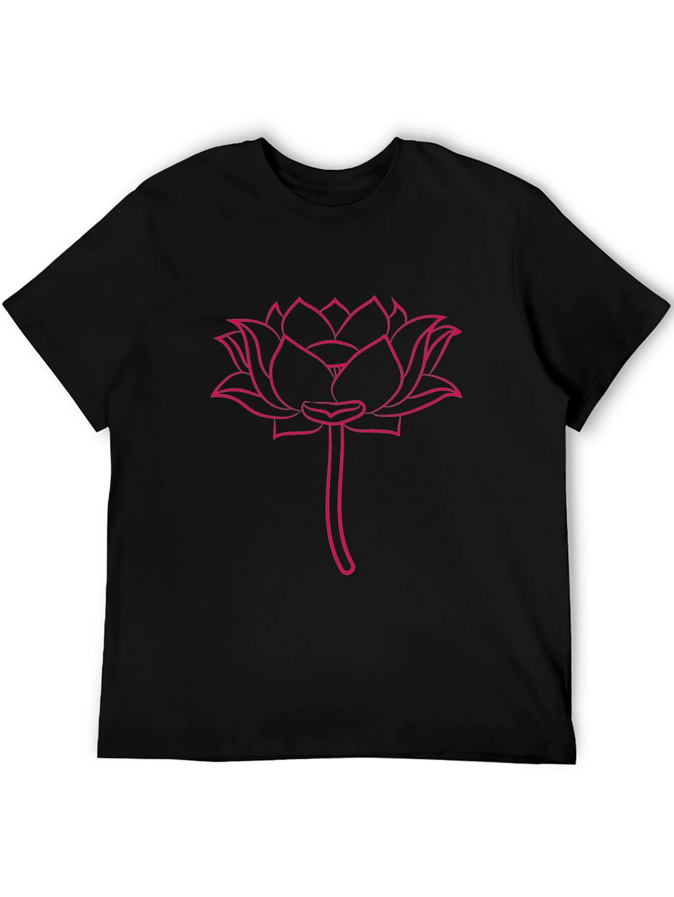 Pink Lotus Flower Print Black T-Shirt