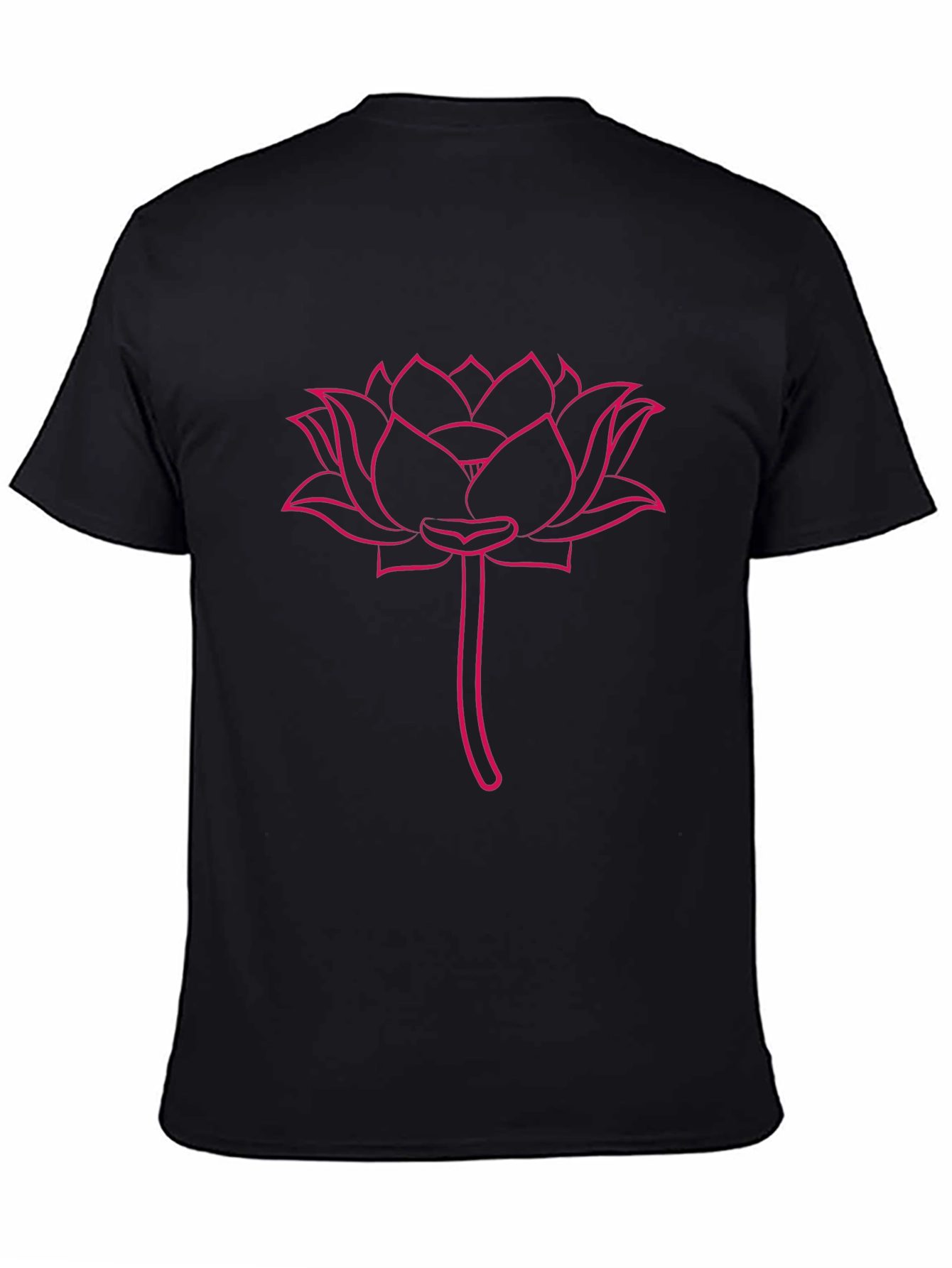 Pink Lotus Flower Print Black T-Shirt