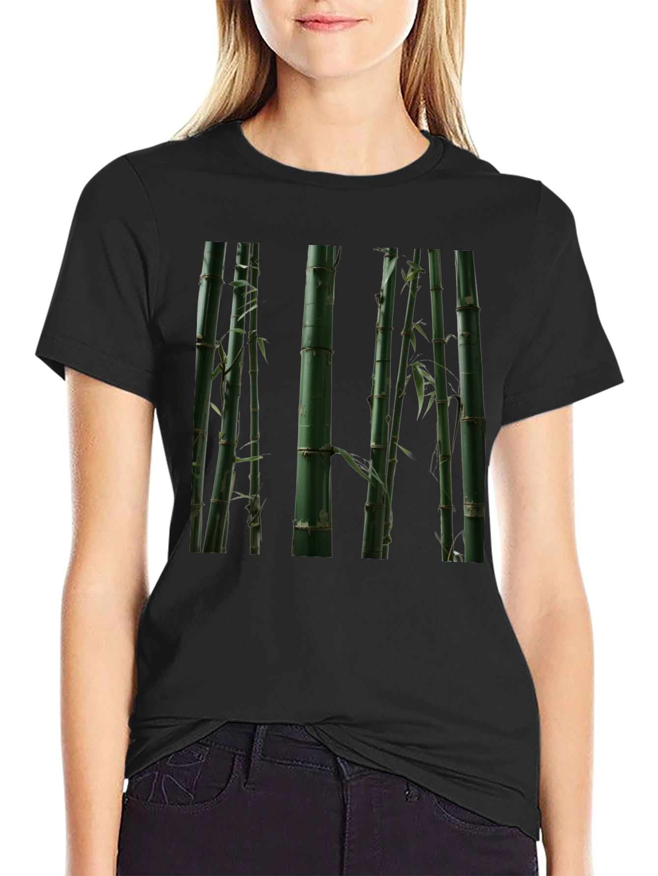 Bamboo Print Black T-Shirt
