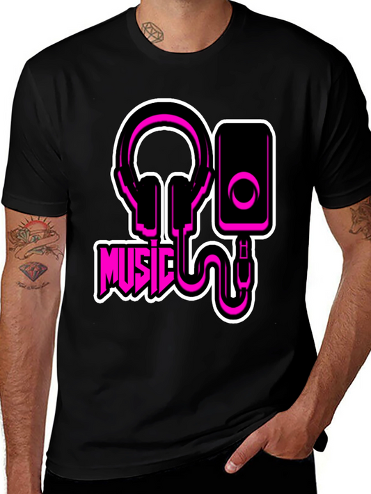 Black Music T-Shirt - Headphones and Speaker Graphic Tee