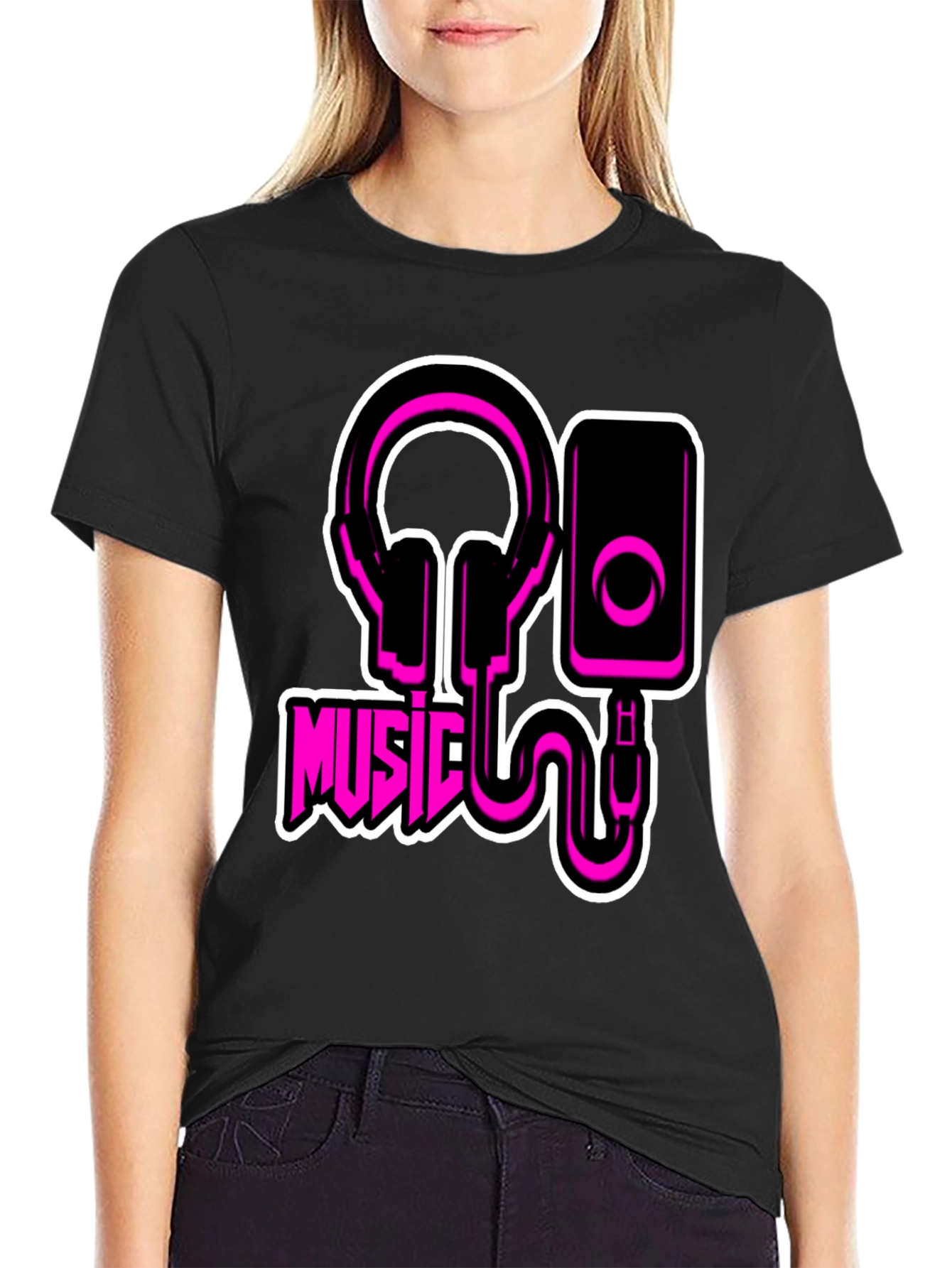 Black Music T-Shirt - Headphones and Speaker Graphic Tee