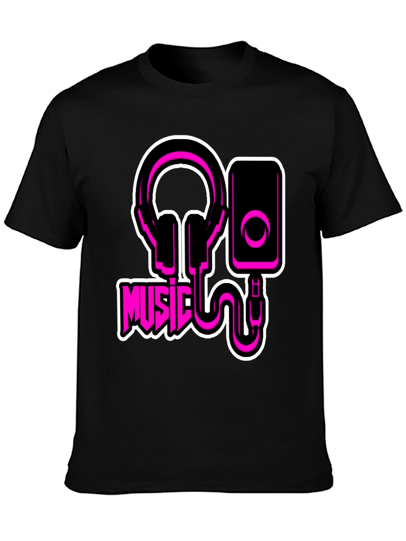 Black Music T-Shirt - Headphones and Speaker Graphic Tee