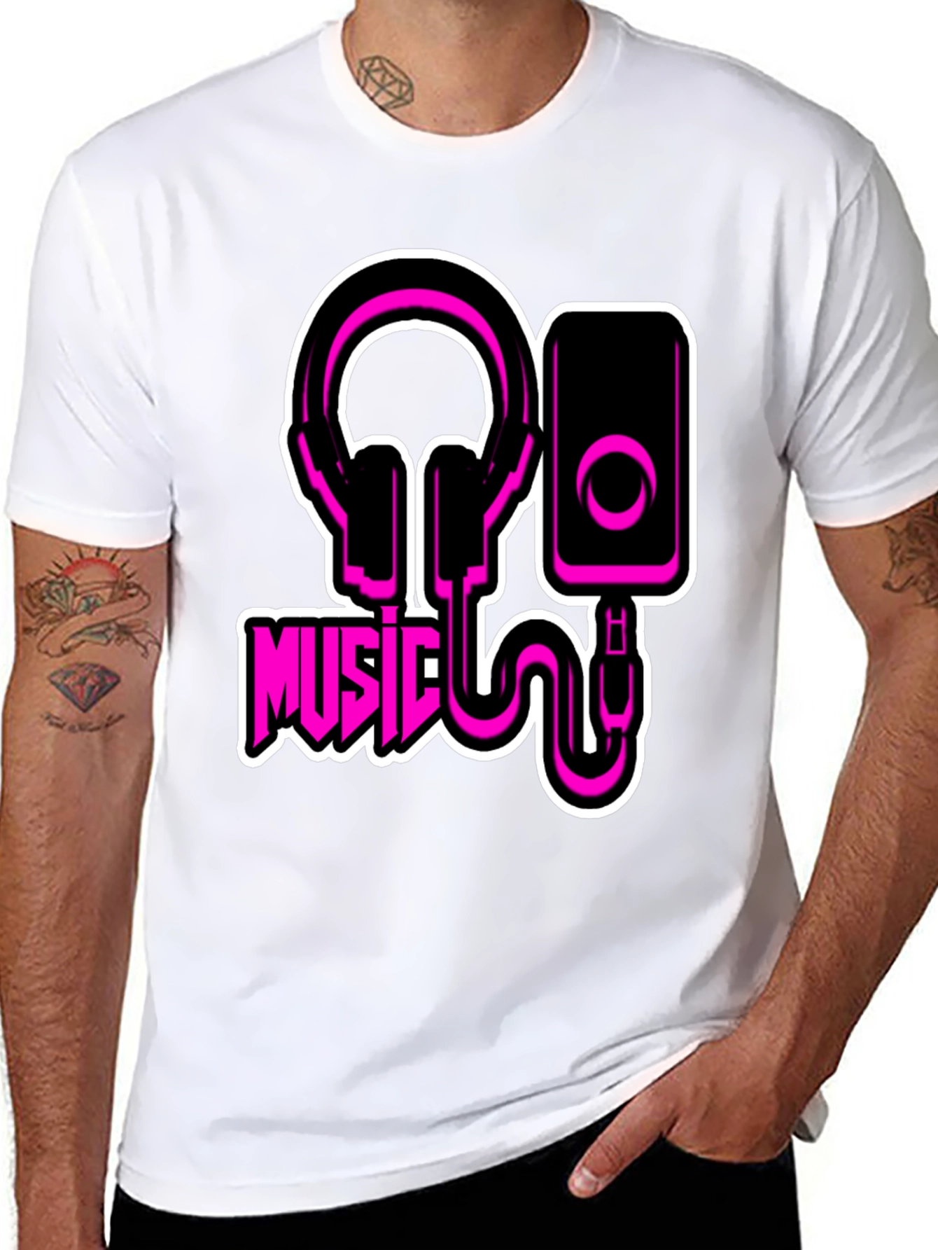 Black Music T-Shirt - Headphones and Speaker Graphic Tee