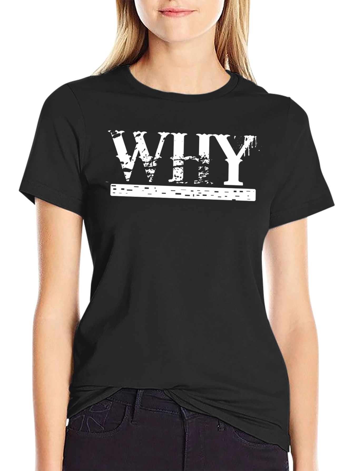 Mens Black T-Shirt with Why Graphic Print
