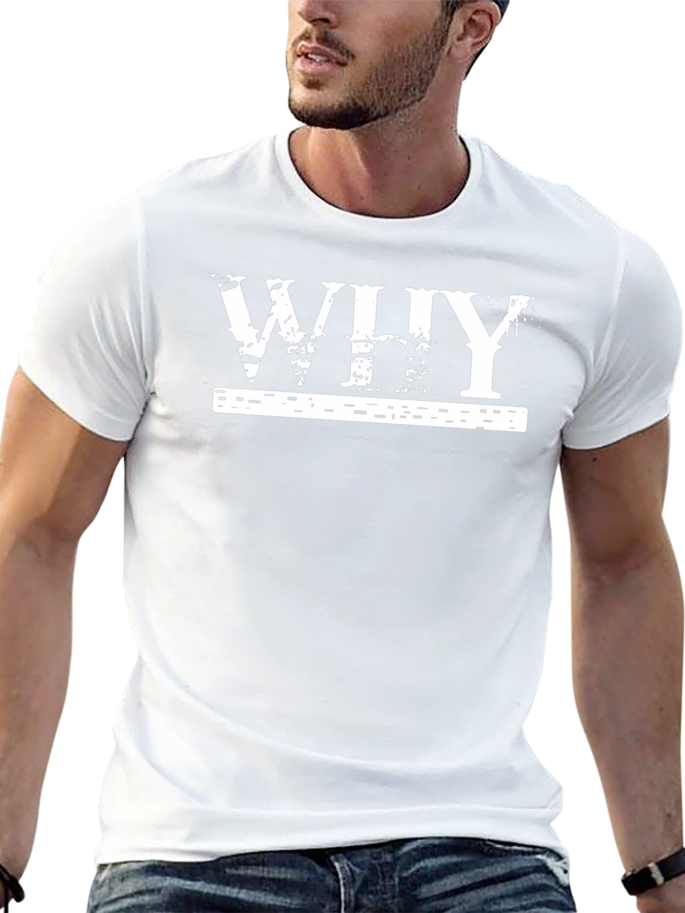 Mens Black T-Shirt with Why Graphic Print
