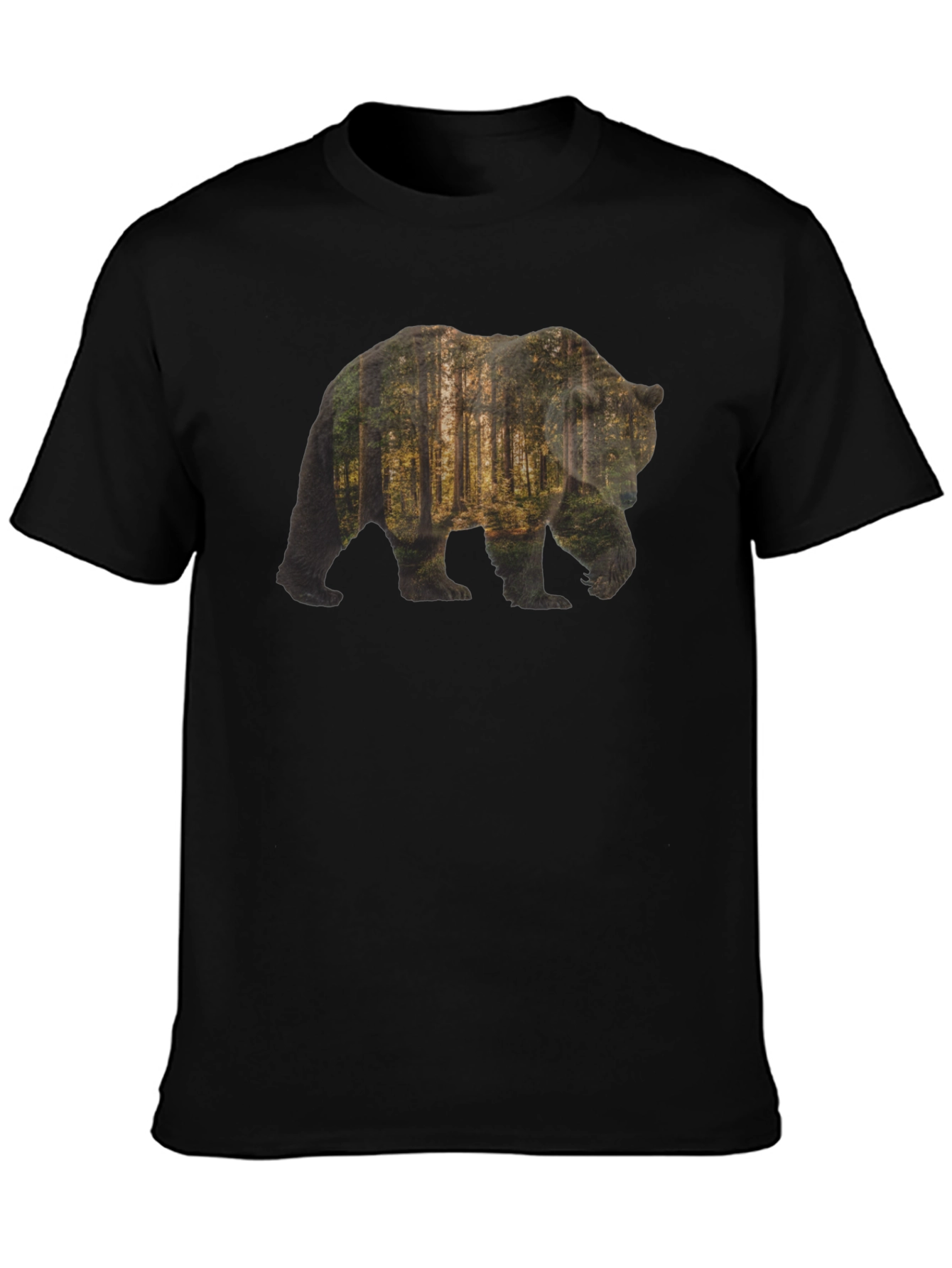 Bear Forest Print Black T-Shirt