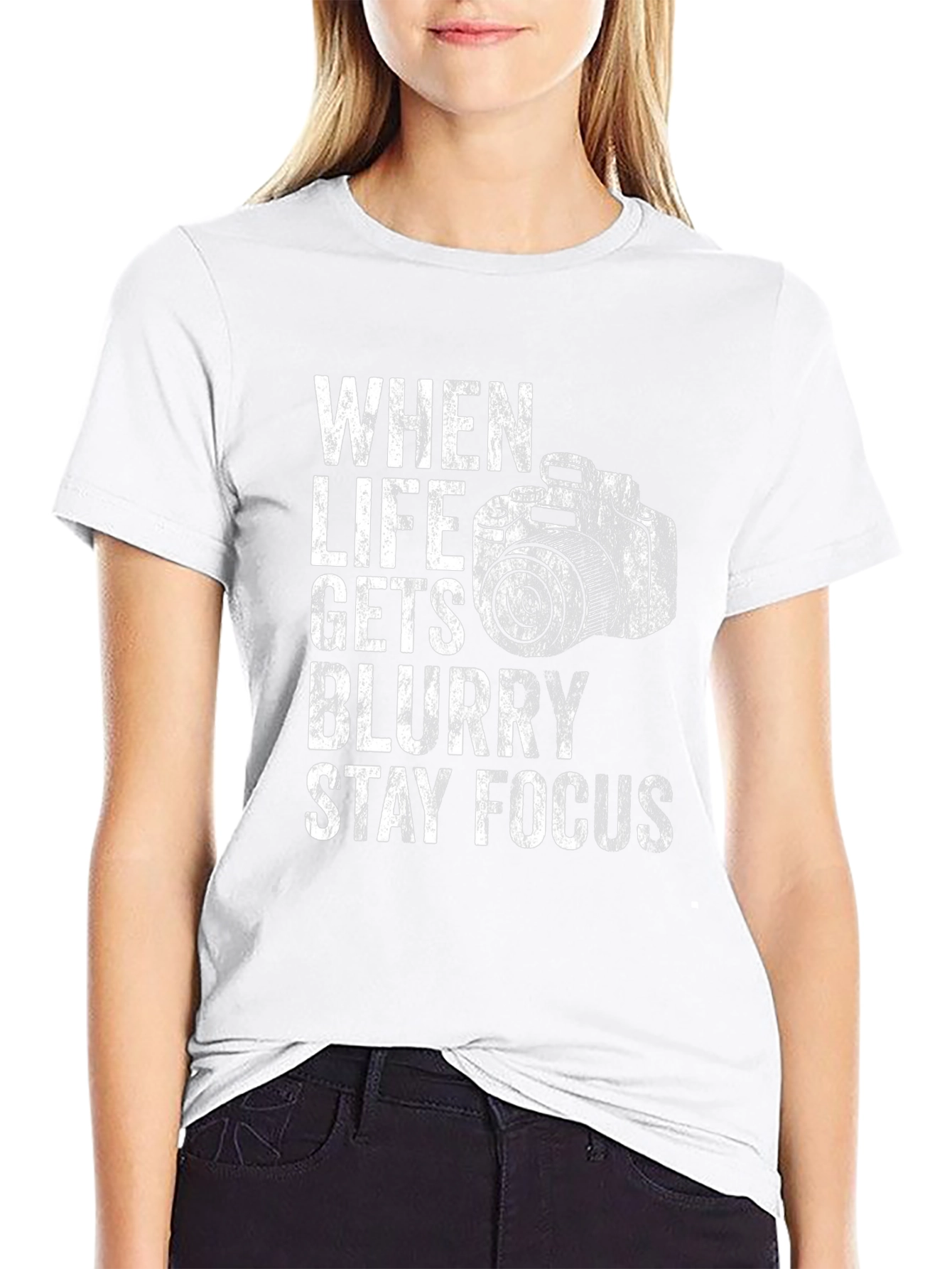 When Life Gets Blurry Stay Focus Black Graphic Tee