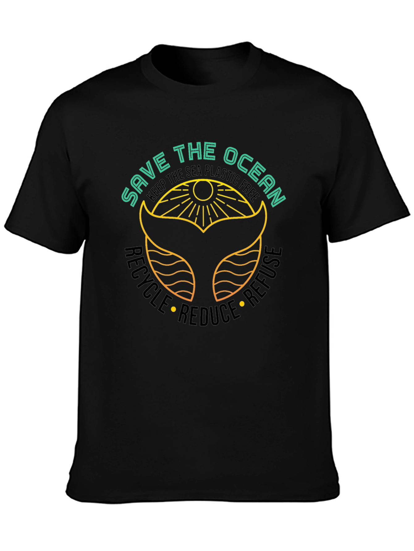 Save the Ocean Black T-Shirt - Whale Tail Graphic