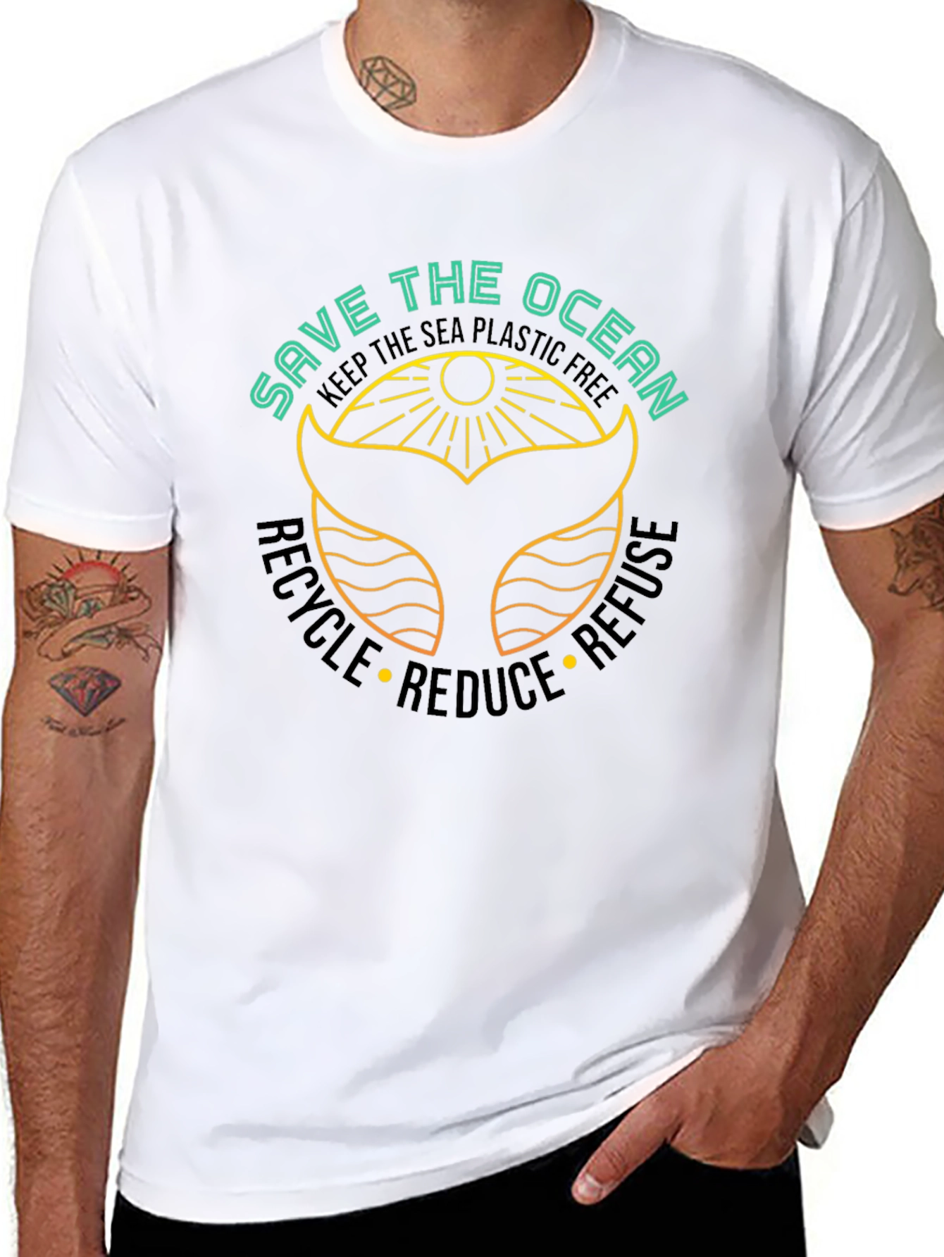 Save the Ocean Black T-Shirt - Whale Tail Graphic
