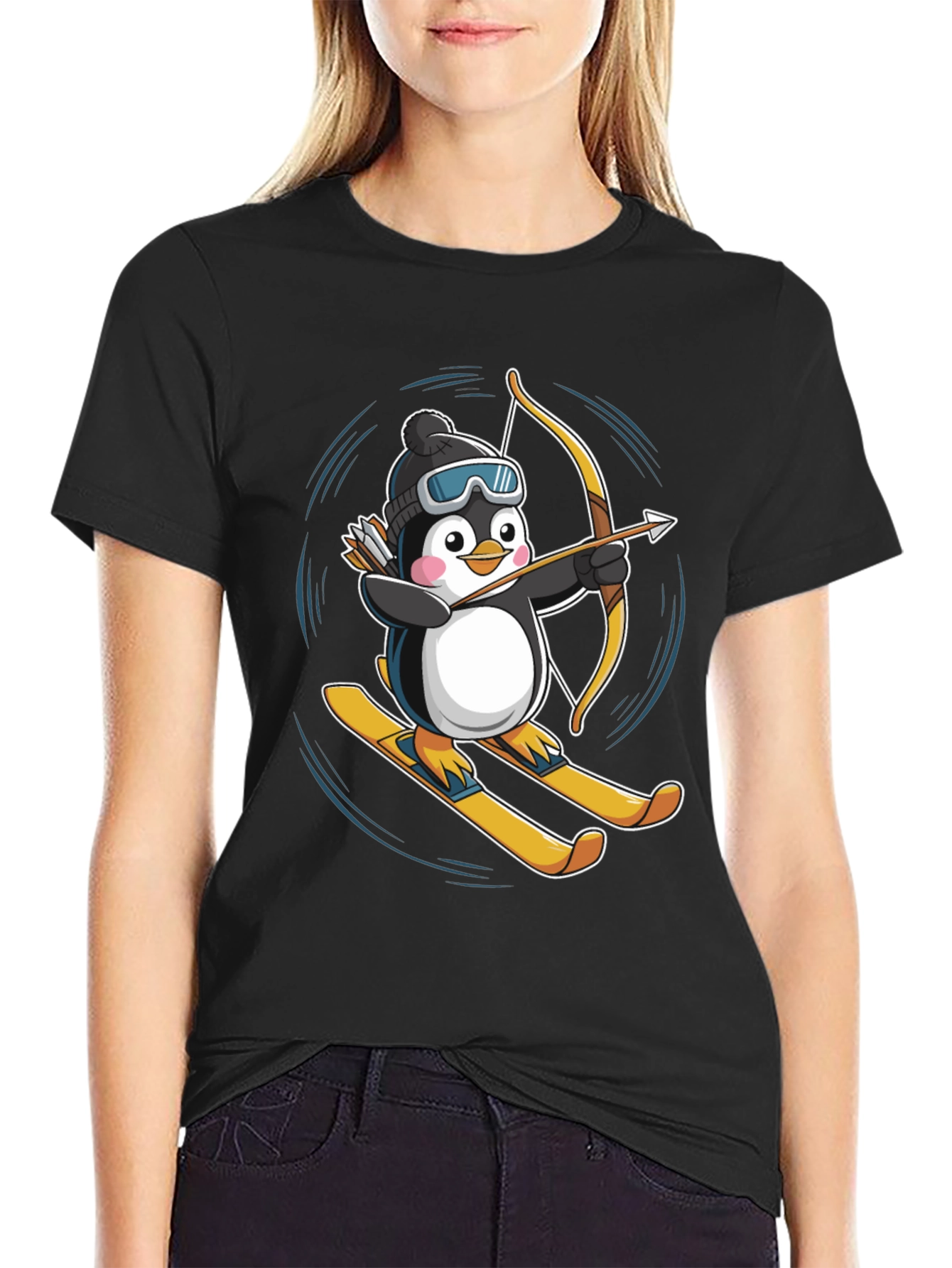 Skiing Penguin Archer Graphic Tee