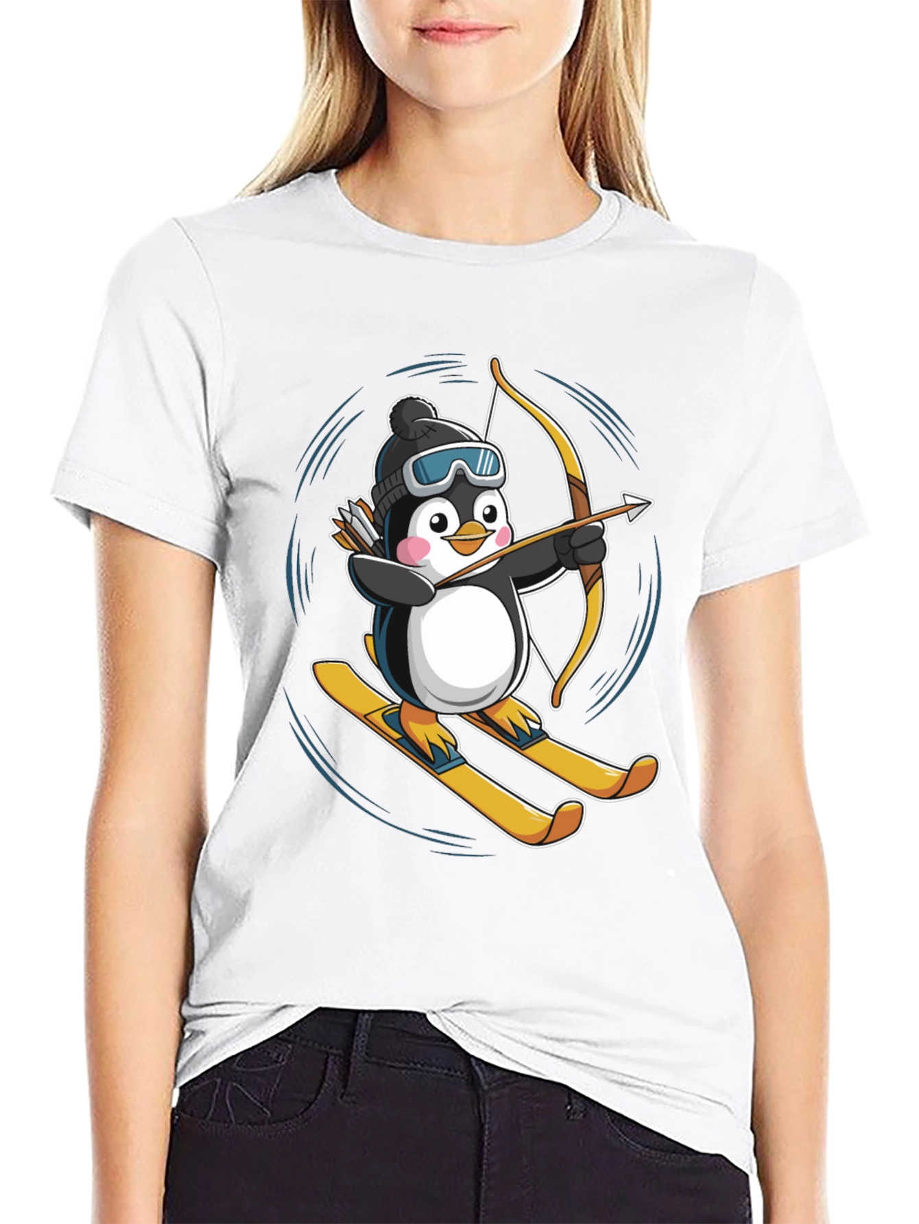 Skiing Penguin Archer Graphic Tee