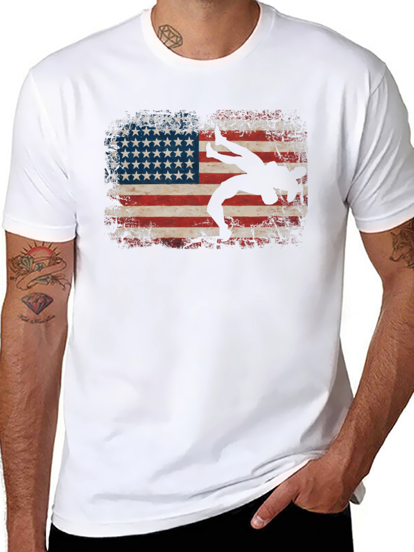 Wrestling American Flag Graphic T-Shirt
