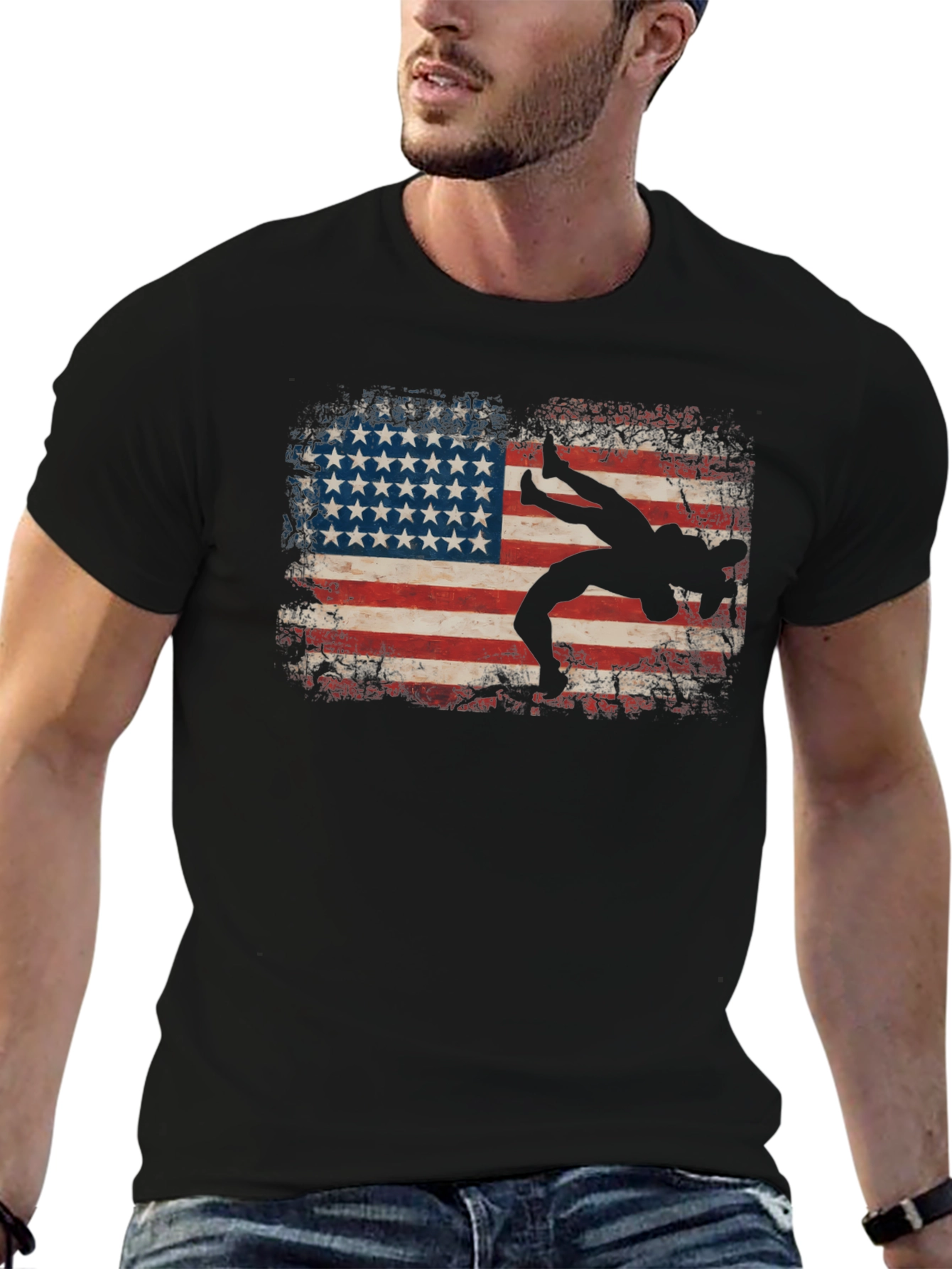 Wrestling American Flag Graphic T-Shirt