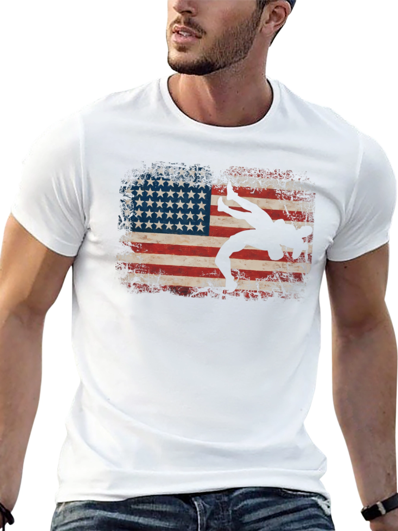 Wrestling American Flag Graphic T-Shirt