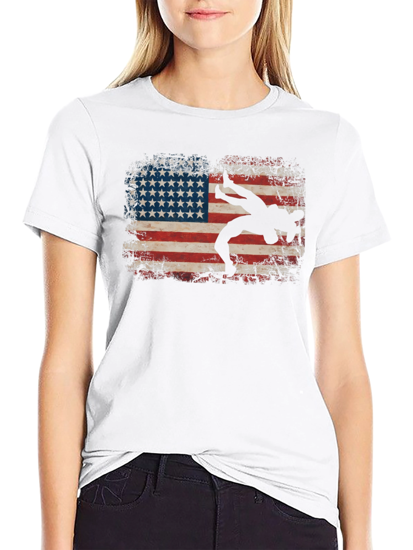 Wrestling American Flag Graphic T-Shirt