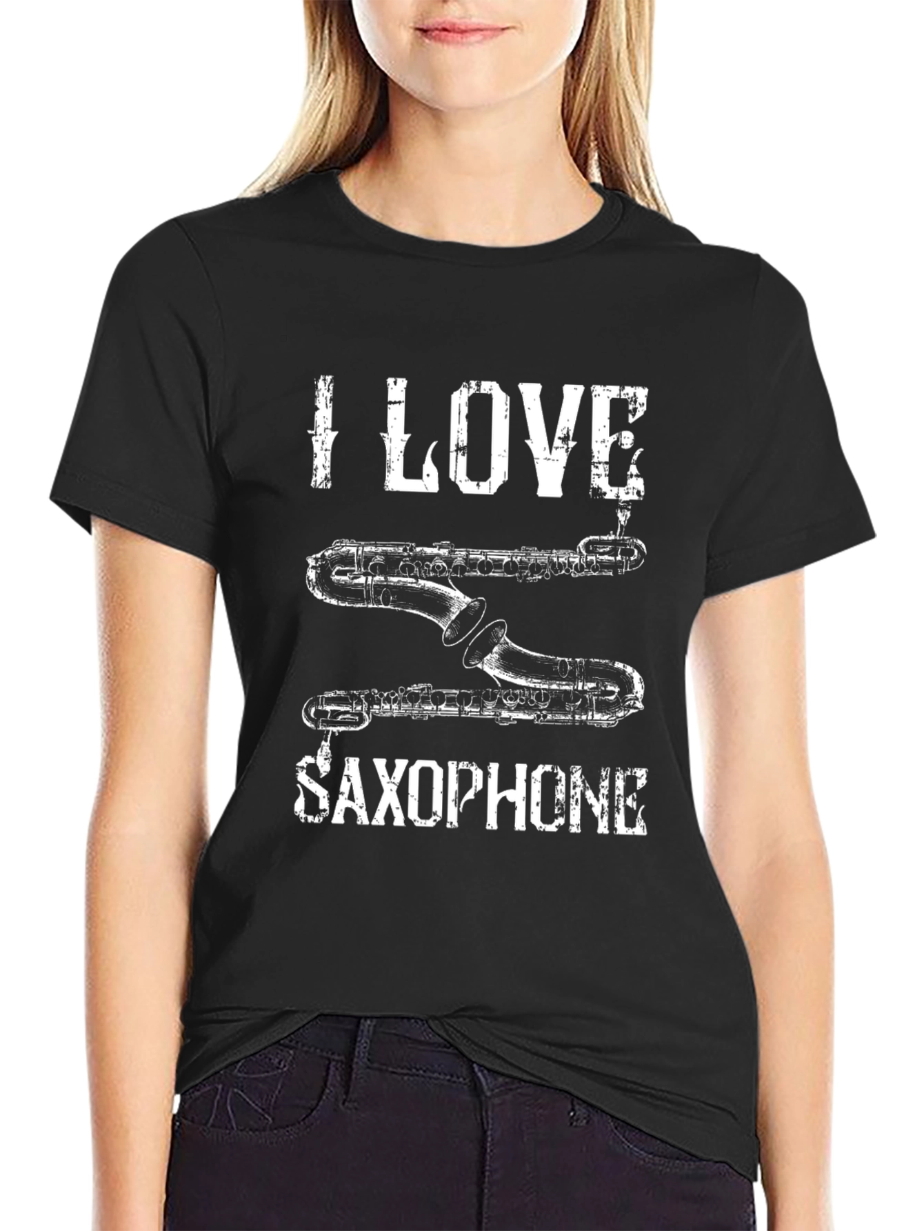 I Love Saxophone Black T-Shirt