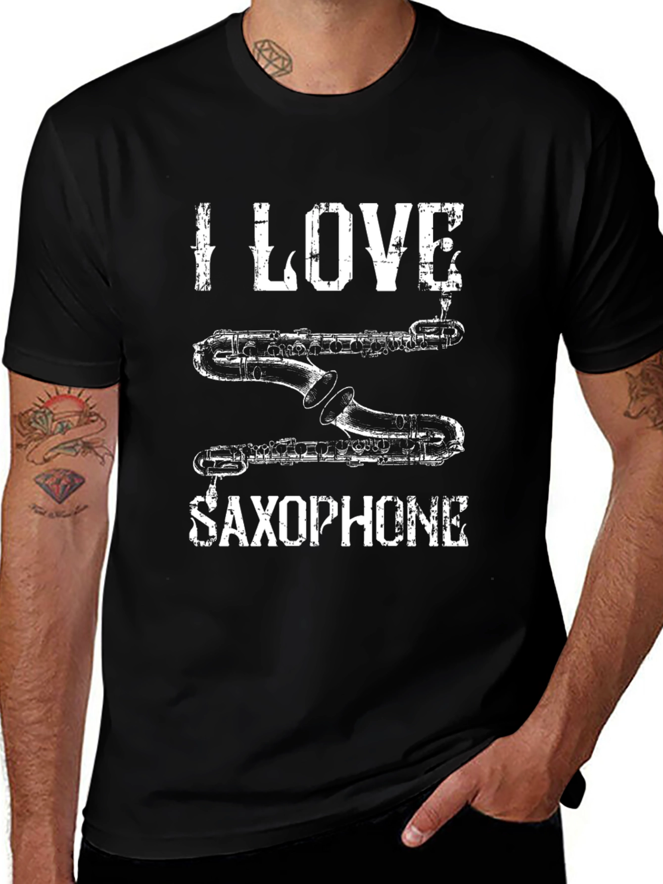 I Love Saxophone Black T-Shirt
