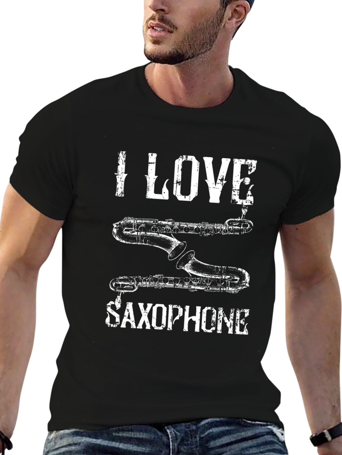 I Love Saxophone Black T-Shirt