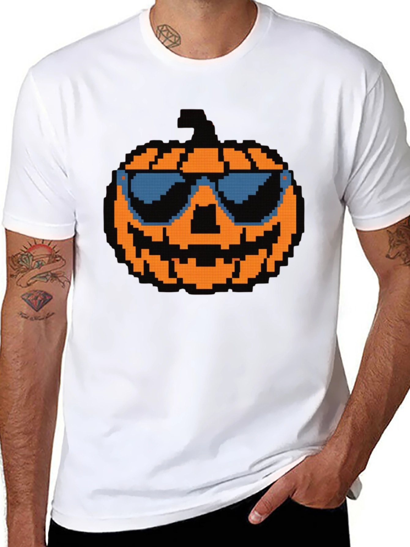 Pixel Pumpkin Sunglasses T-Shirt - Halloween Tee