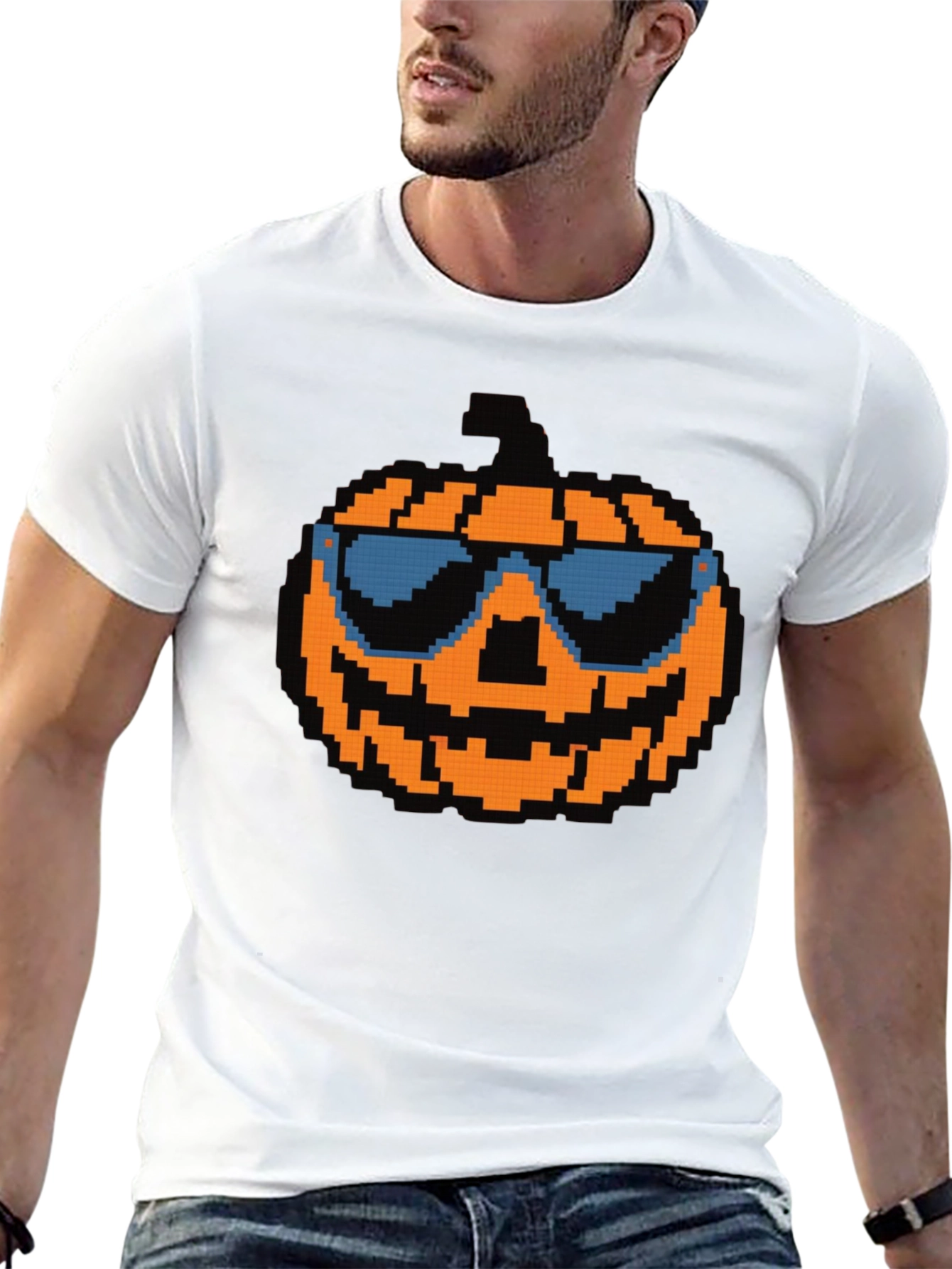 Pixel Pumpkin Sunglasses T-Shirt - Halloween Tee