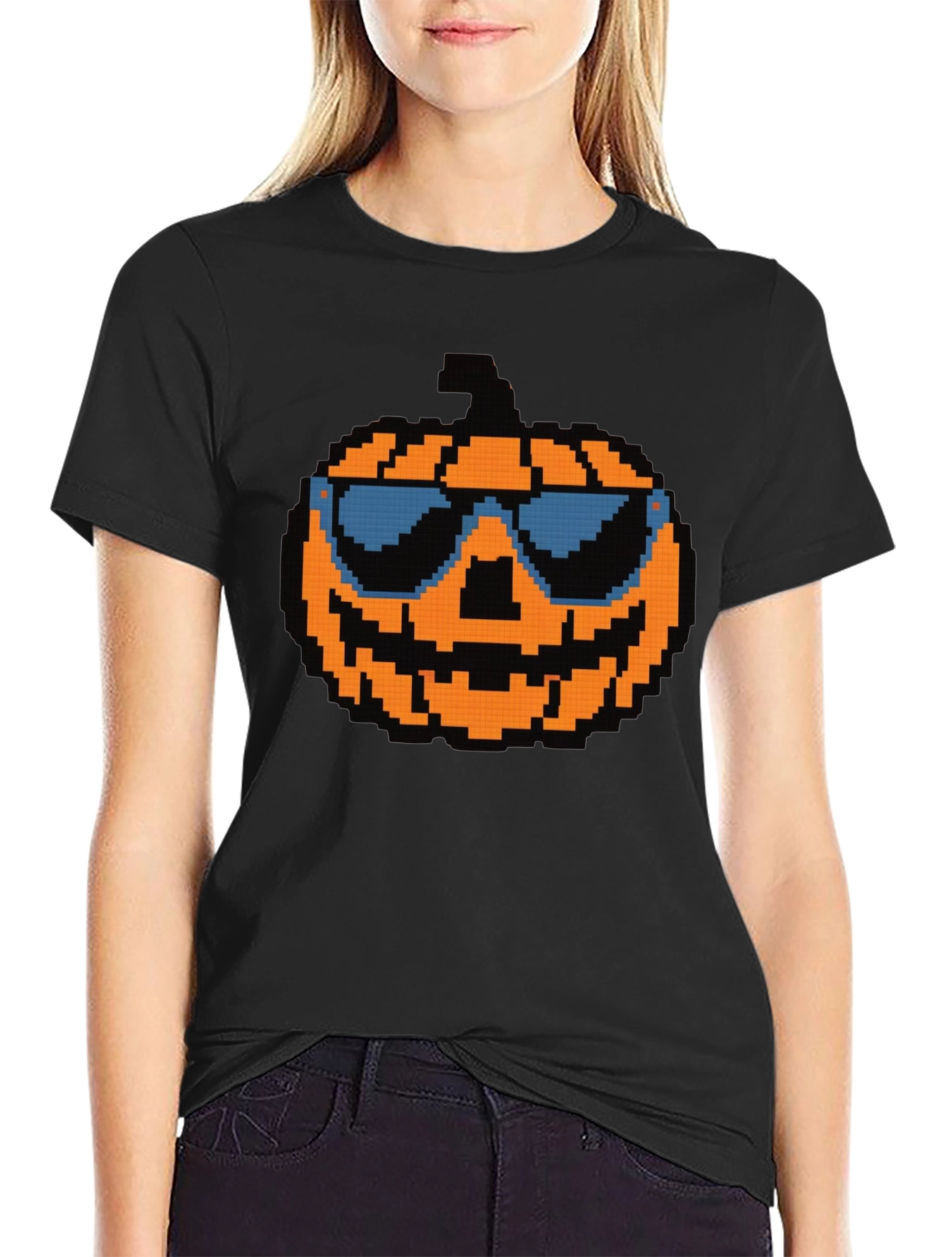 Pixel Pumpkin Sunglasses T-Shirt - Halloween Tee