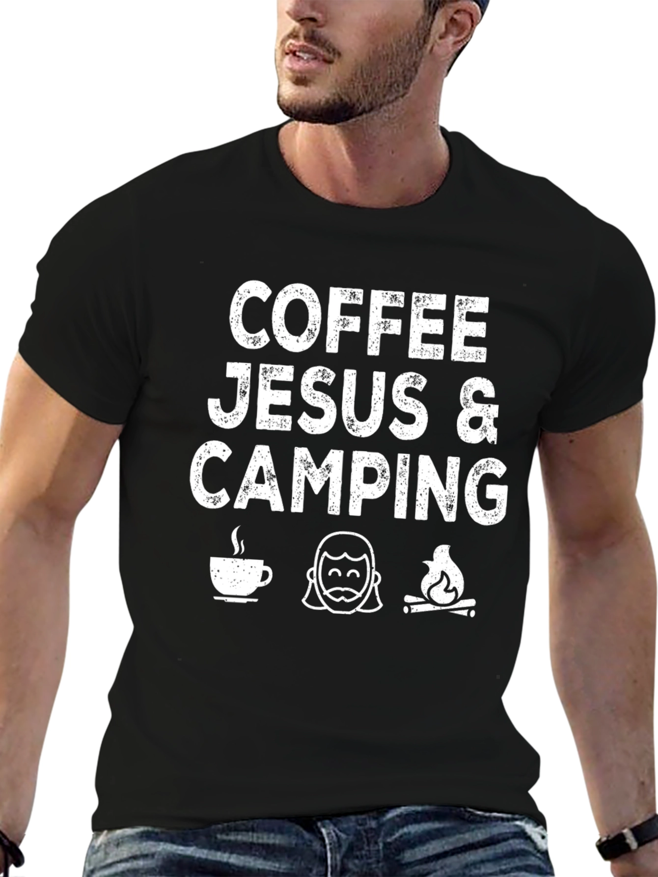 Coffee Jesus & Camping Black Graphic T-Shirt