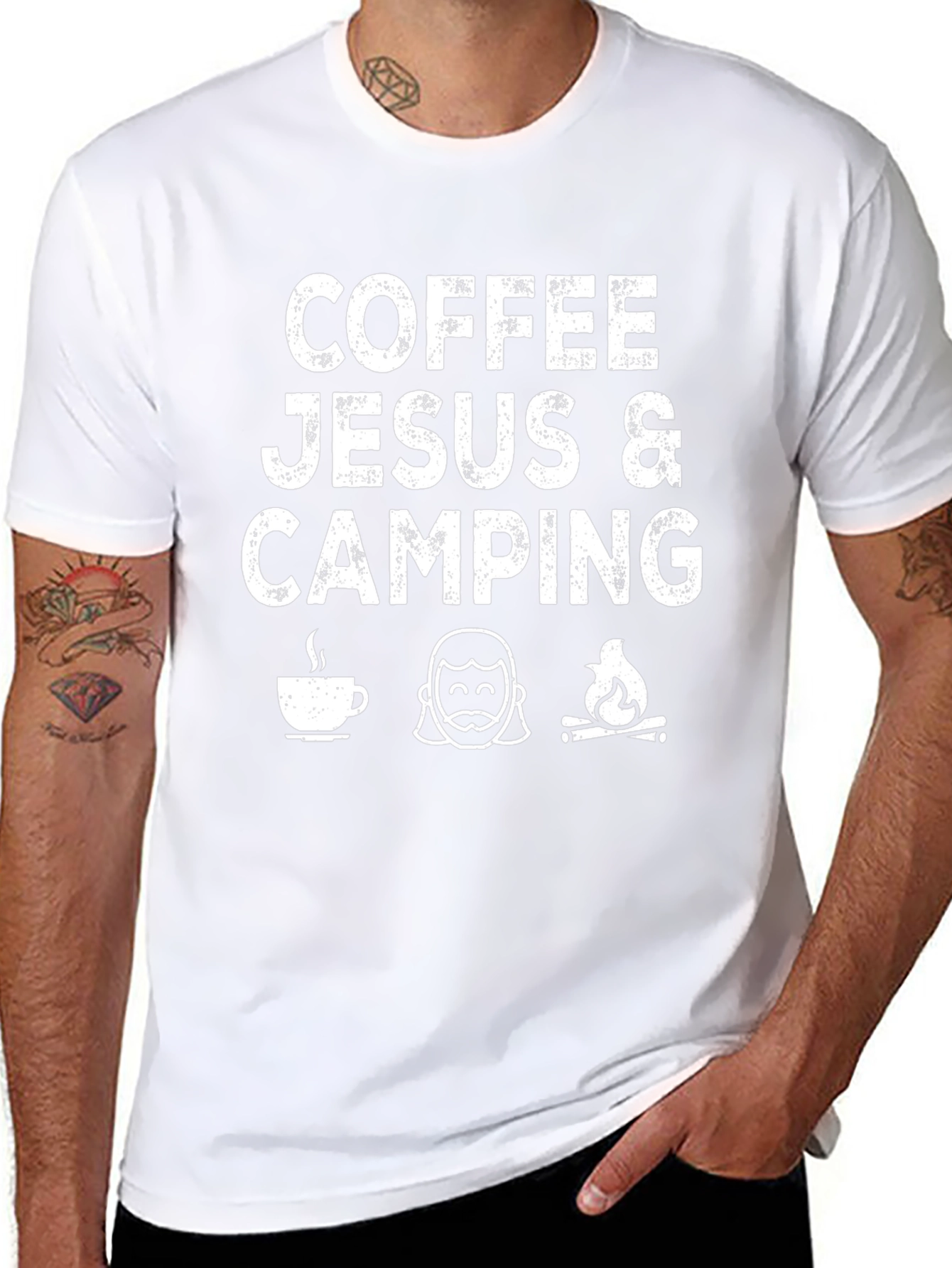 Coffee Jesus & Camping Black Graphic T-Shirt