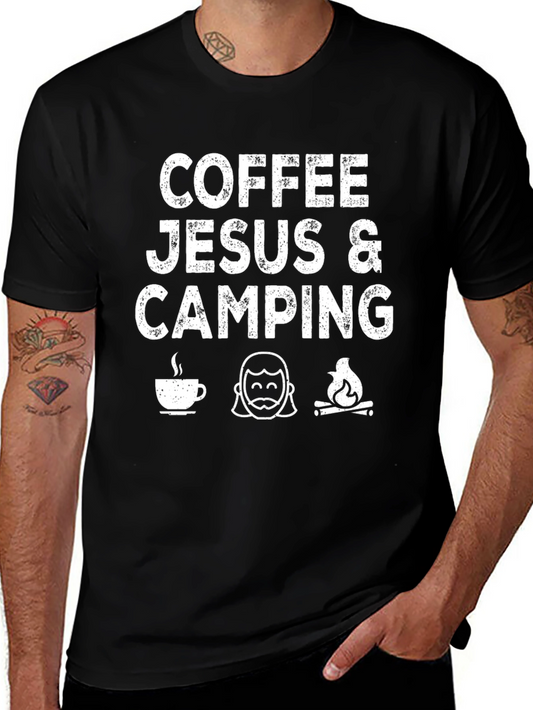 Coffee Jesus & Camping Black Graphic T-Shirt