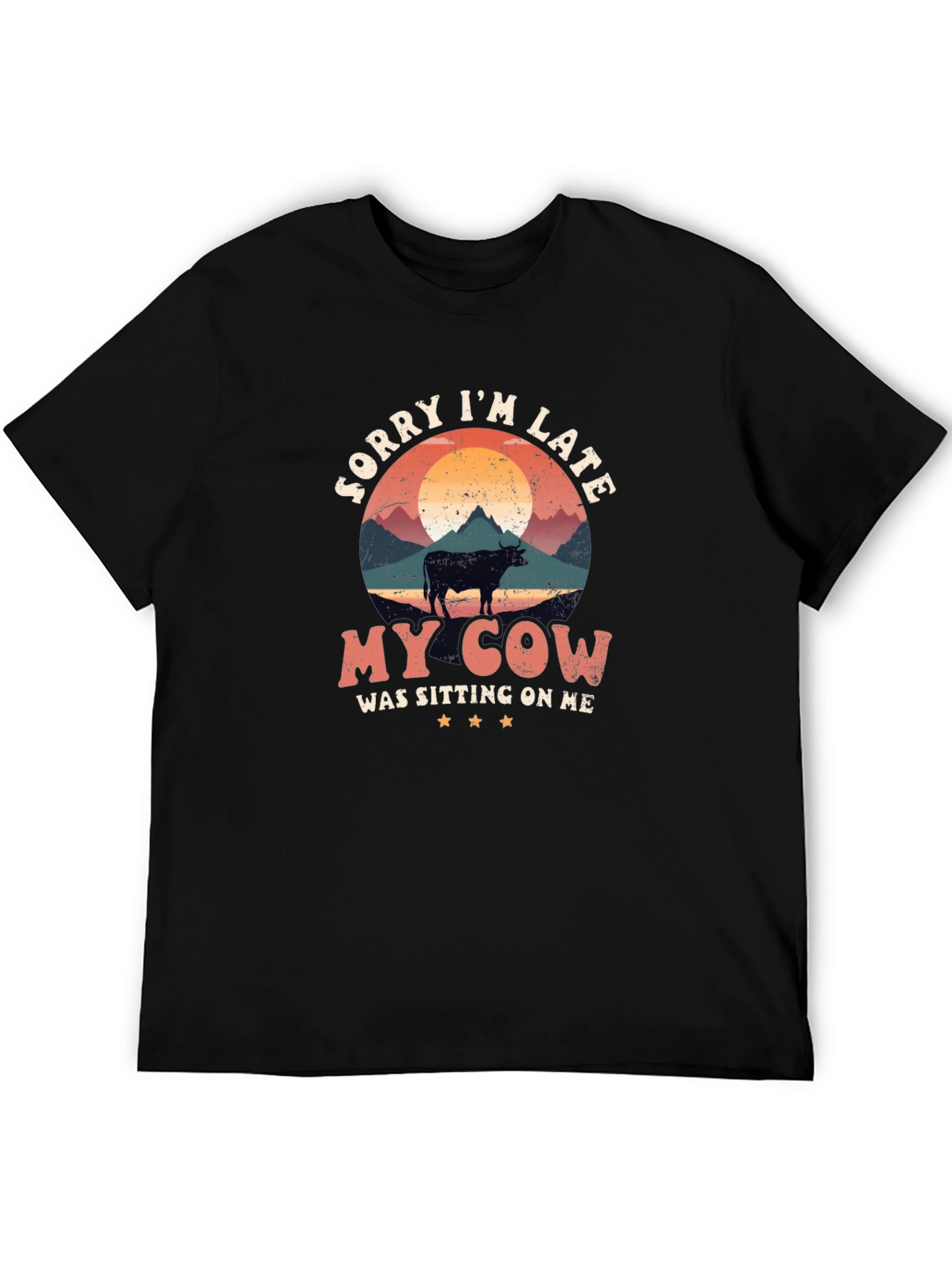 Funny Cow Graphic T-Shirt - Sorry Im Late