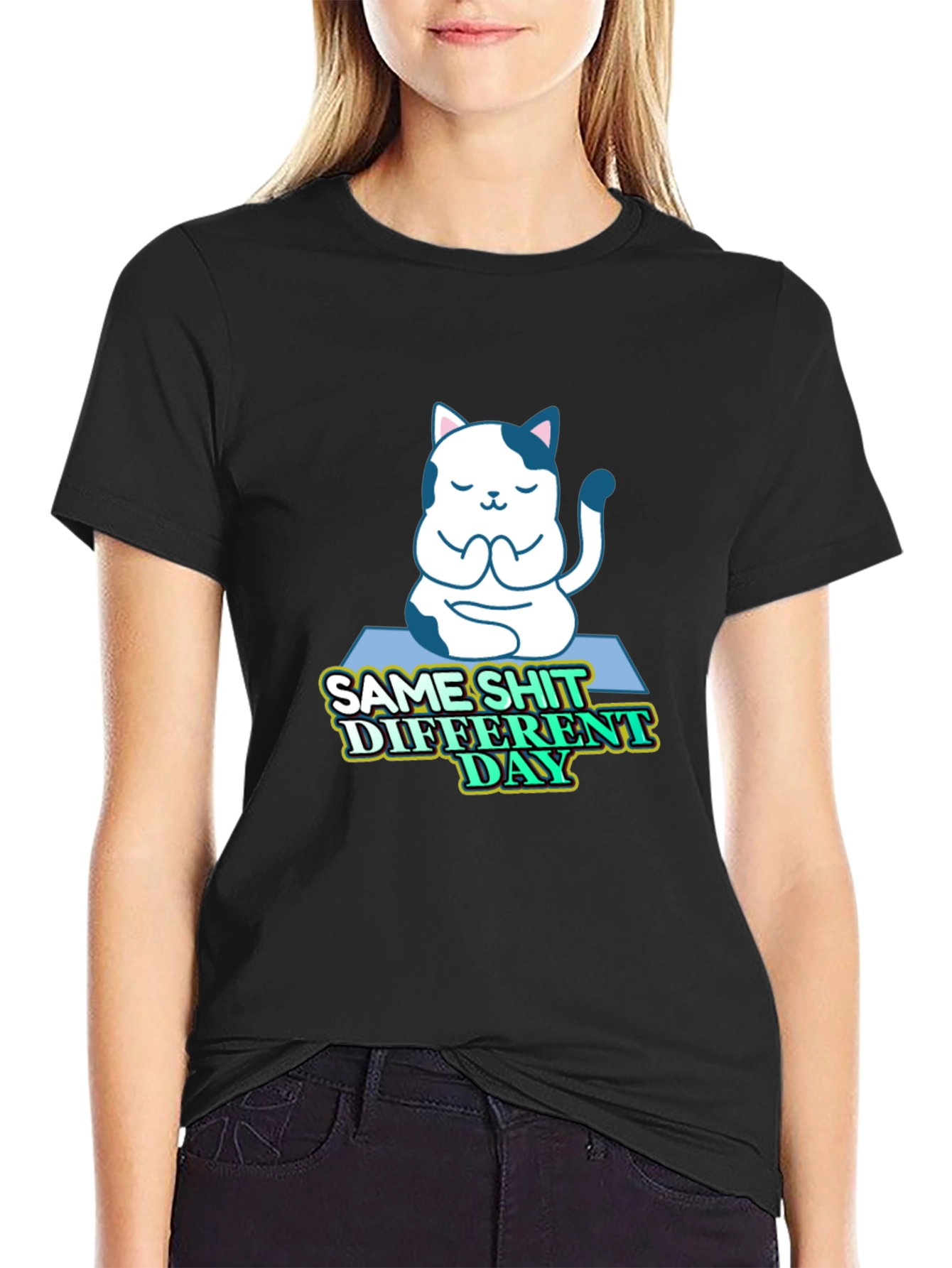 Funny Yoga Cat T-Shirt - Same Shit Different Day