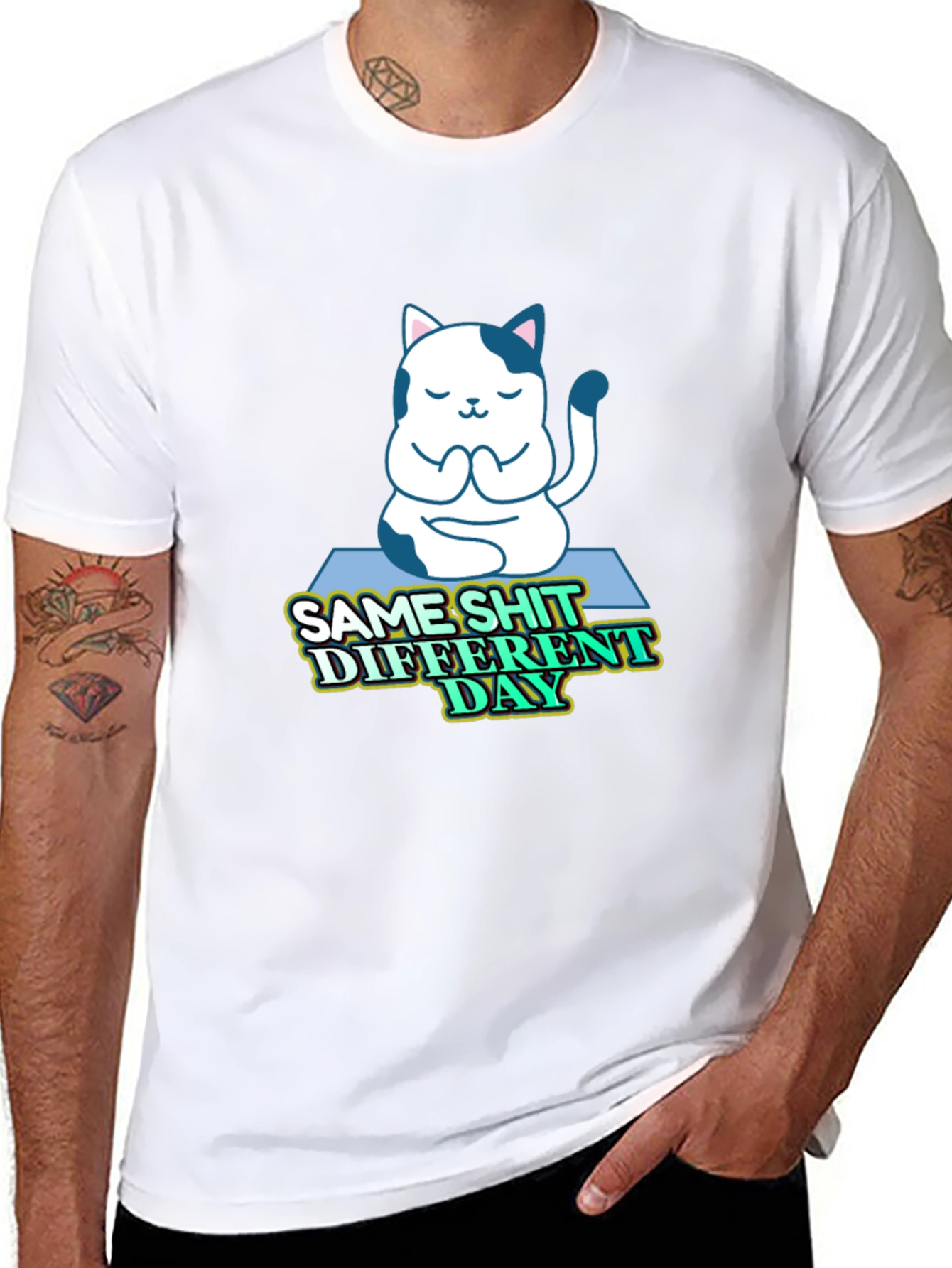 Funny Yoga Cat T-Shirt - Same Shit Different Day