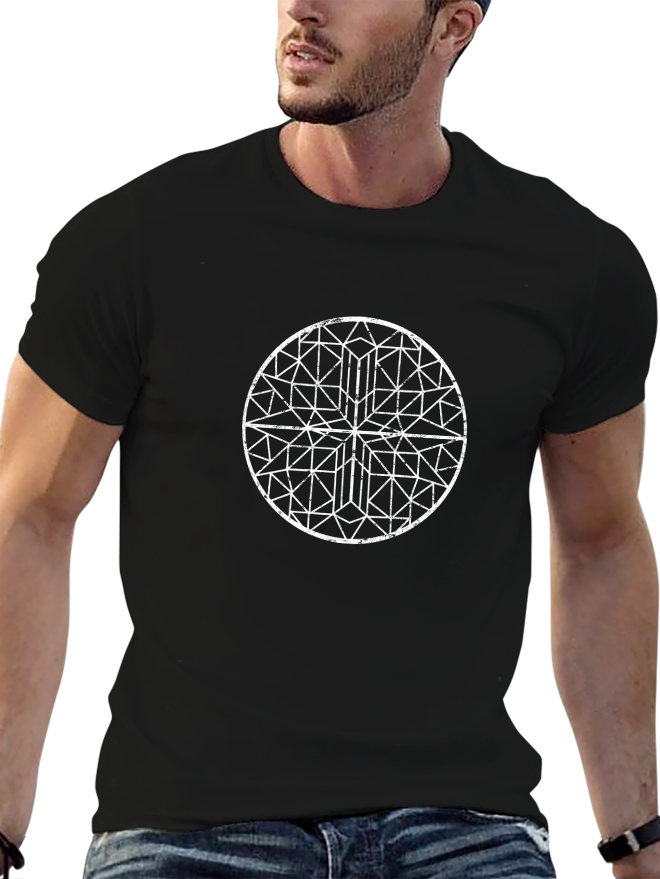 Geometric Circle T-Shirt - Black Cotton Blend
