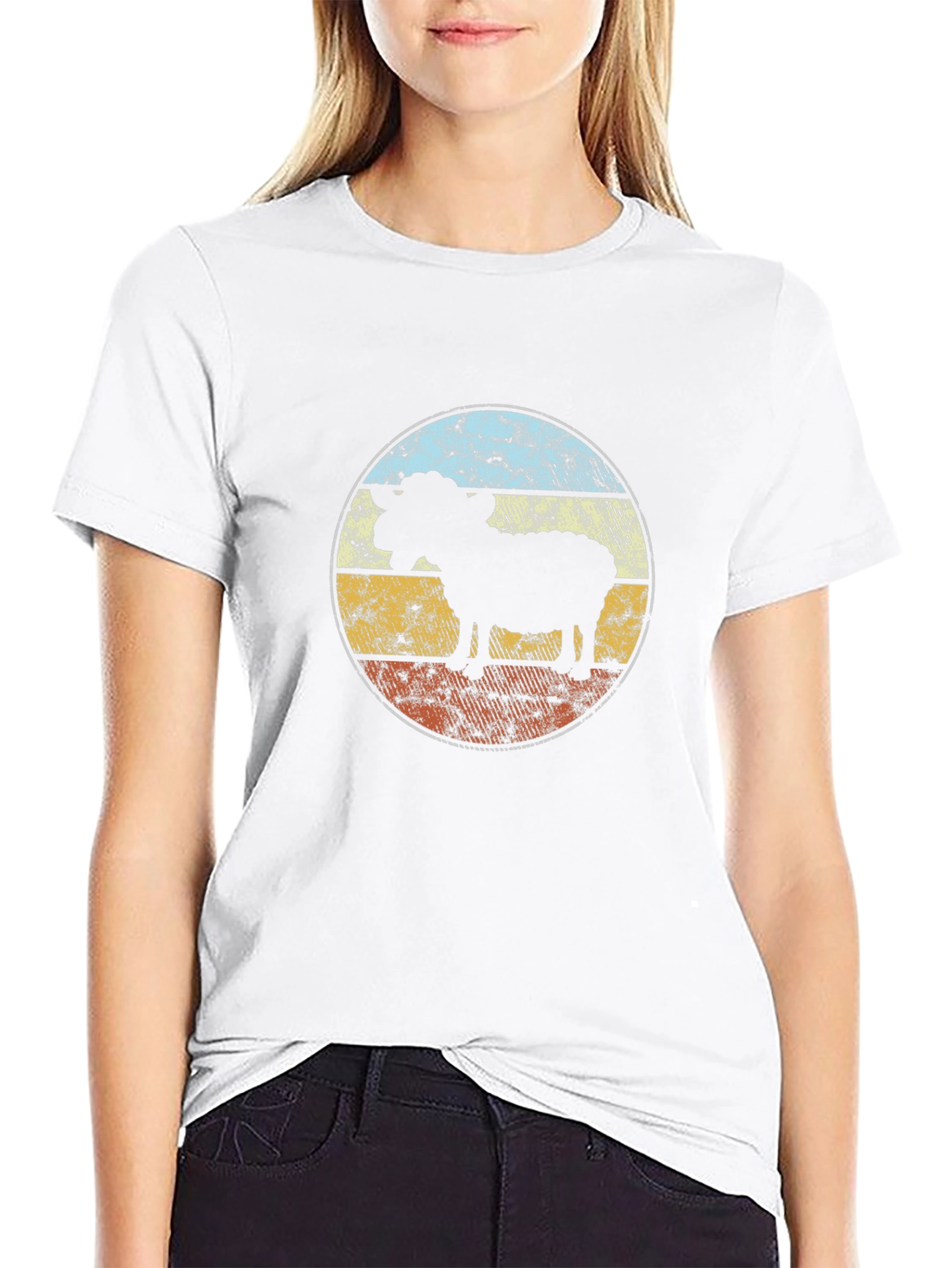 Retro Sheep Silhouette T-Shirt - Black