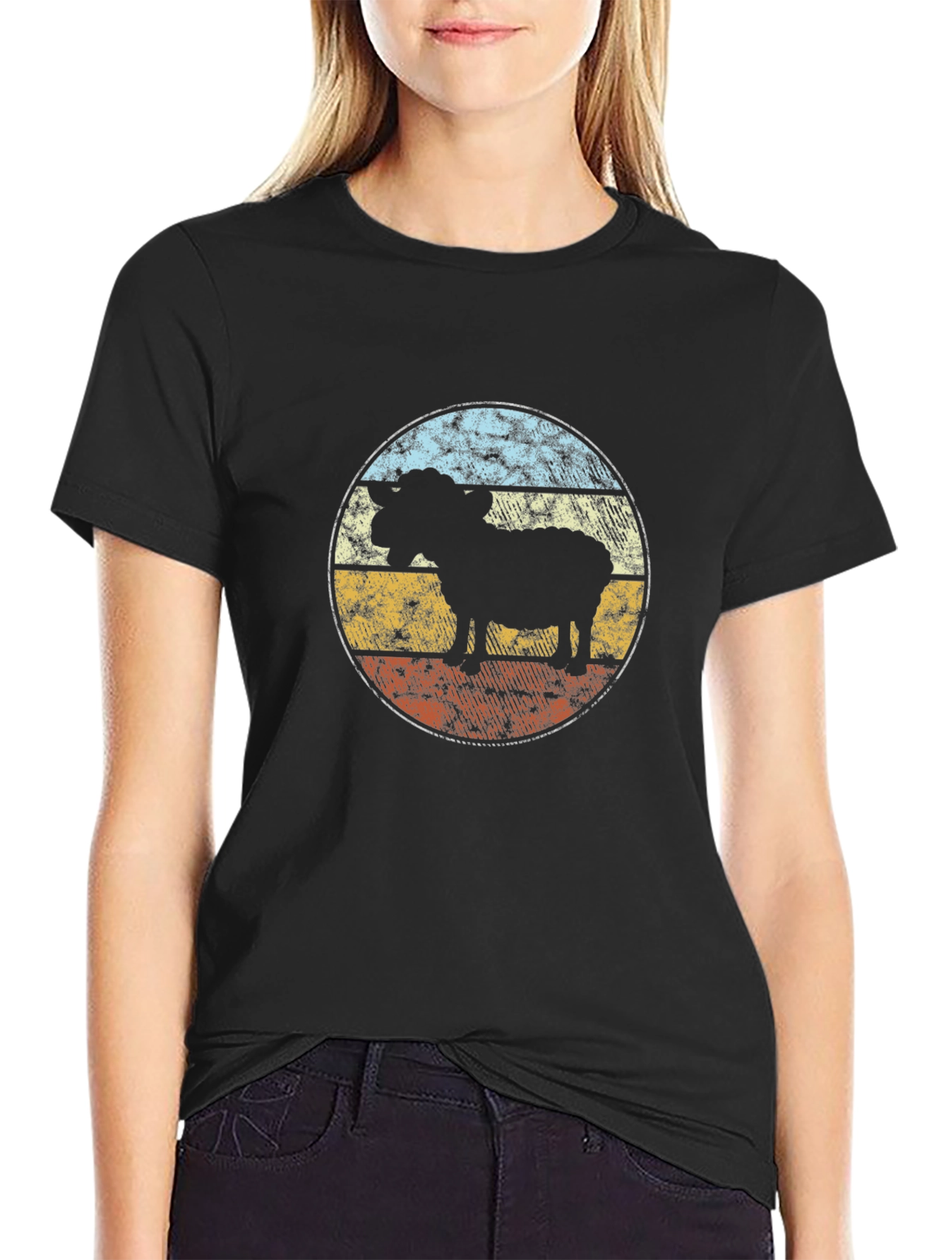 Retro Sheep Silhouette T-Shirt - Black