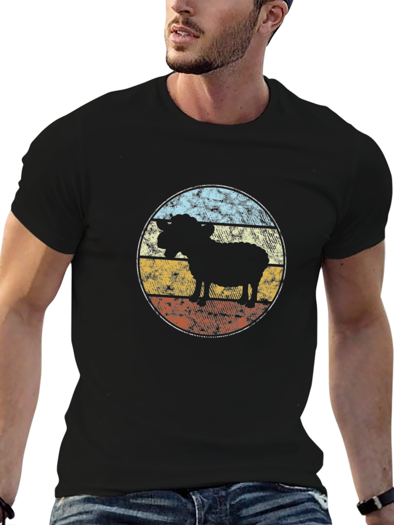 Retro Sheep Silhouette T-Shirt - Black