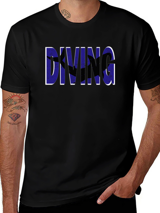 Diving Graphic Tee - Black Cotton T-Shirt