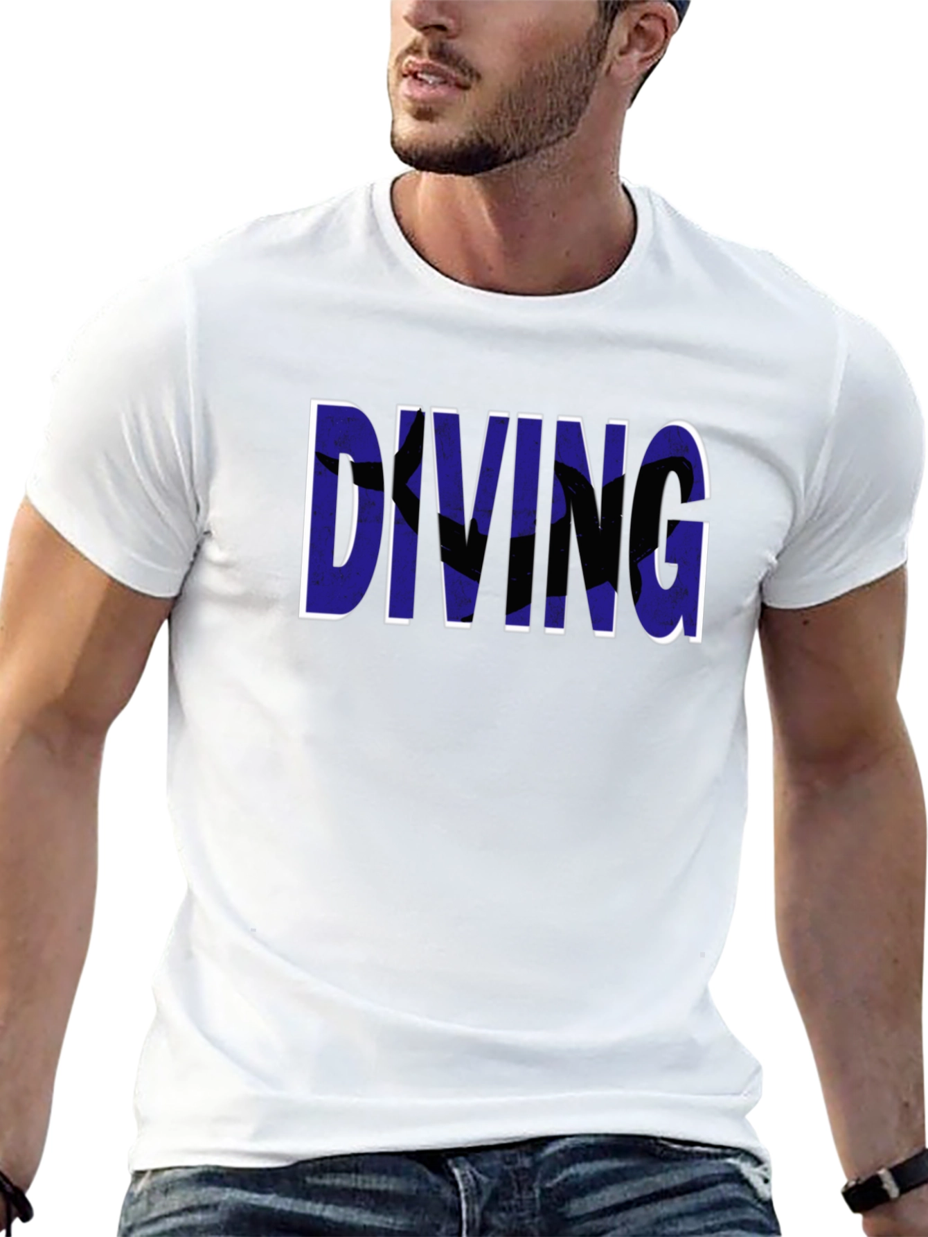 Diving Graphic Tee - Black Cotton T-Shirt