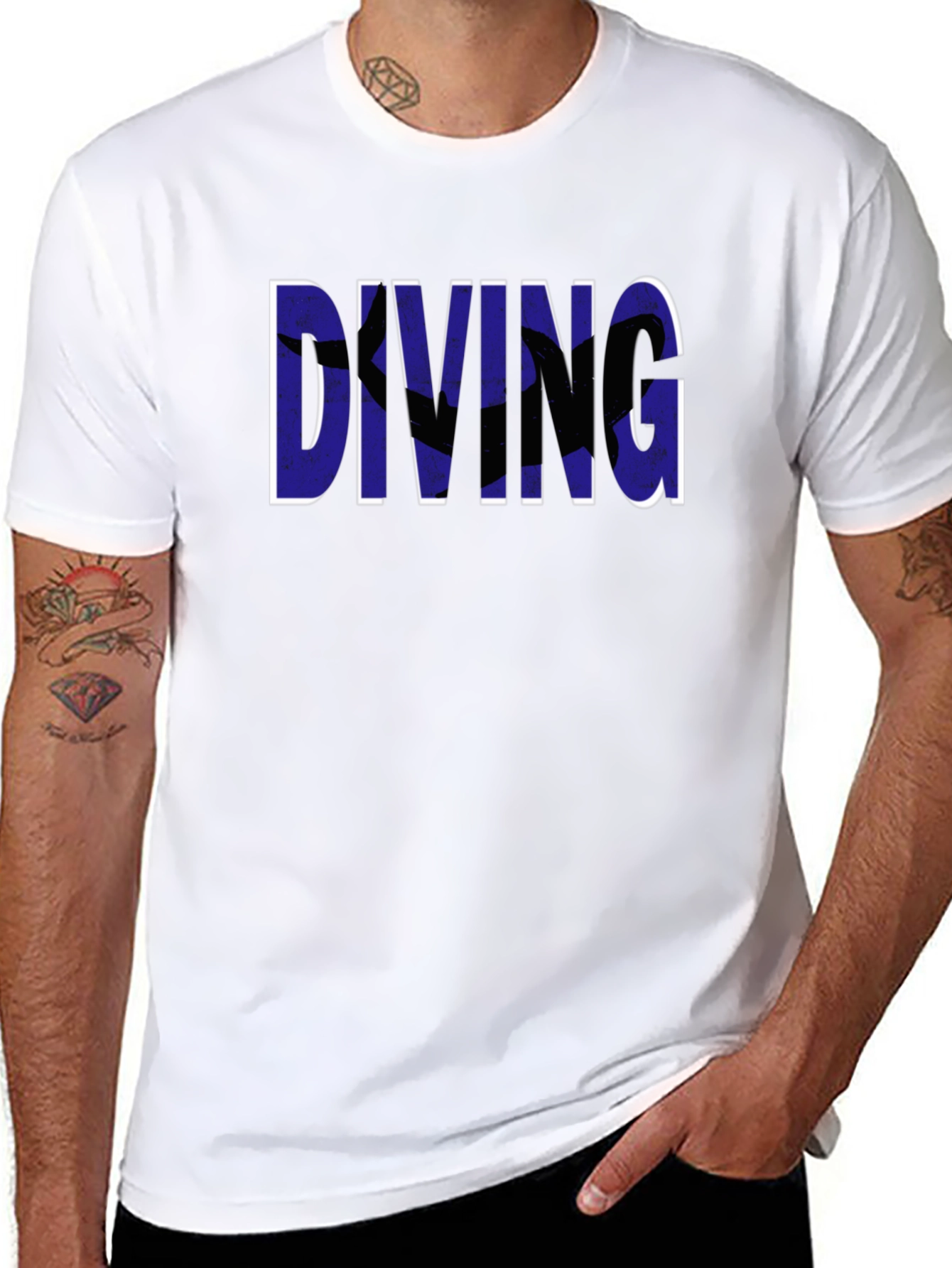 Diving Graphic Tee - Black Cotton T-Shirt