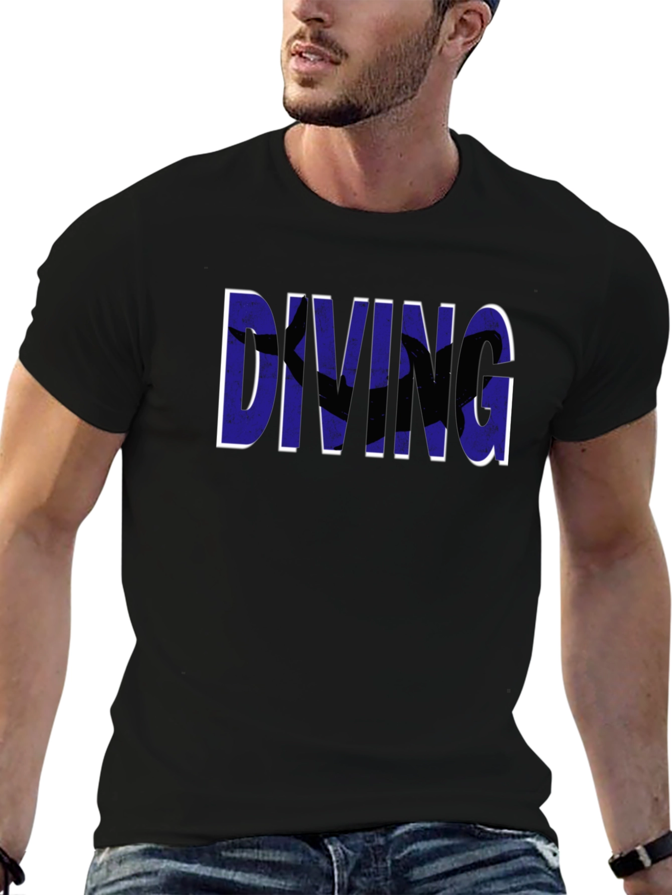 Diving Graphic Tee - Black Cotton T-Shirt