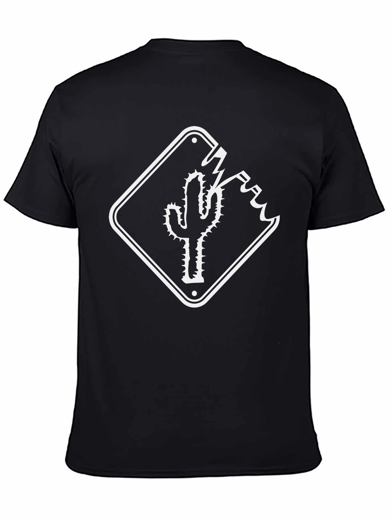 Cactus Road Sign Graphic Tee - Black Cotton T-Shirt