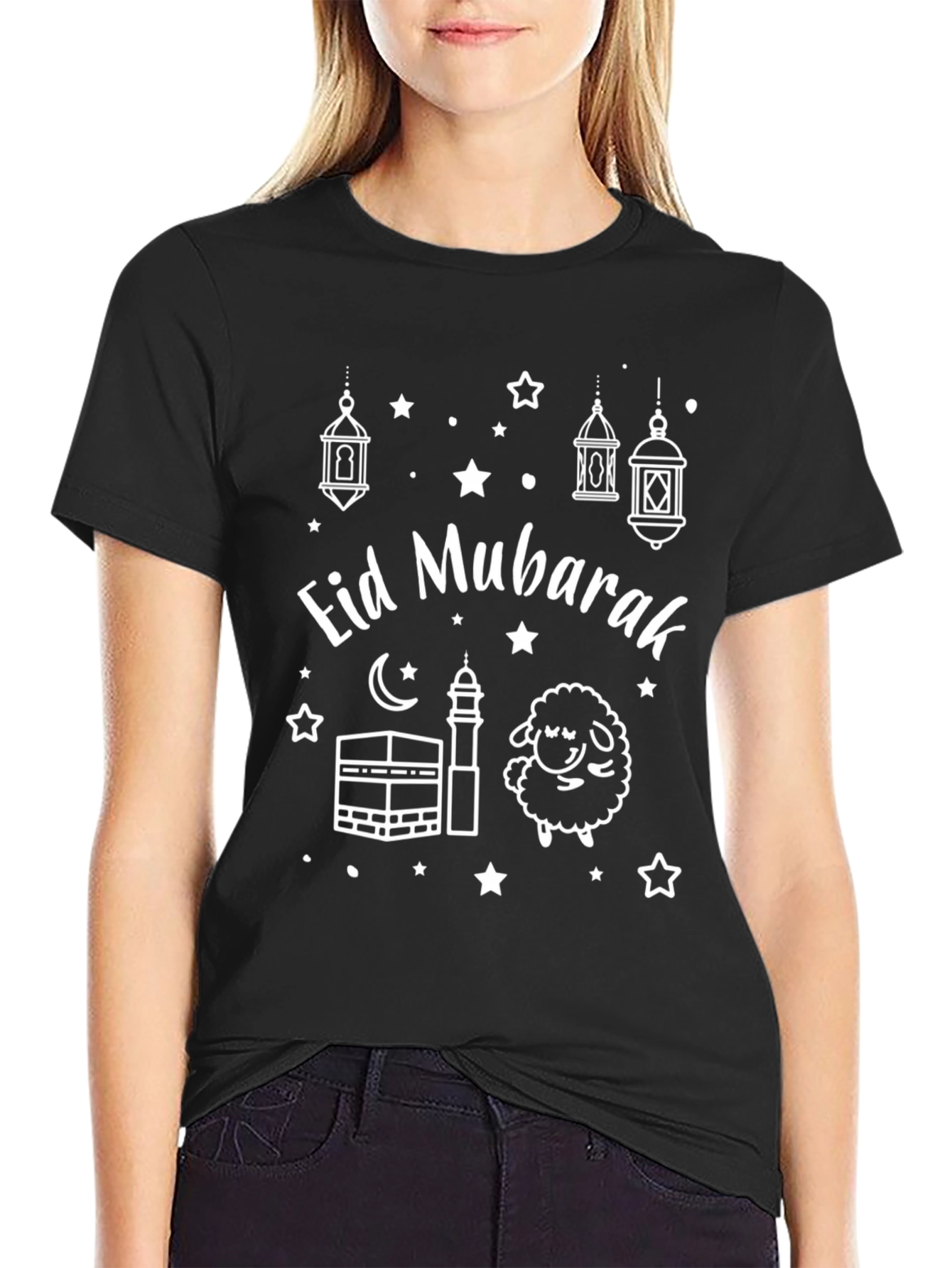 Eid Mubarak Graphic Tee - Black