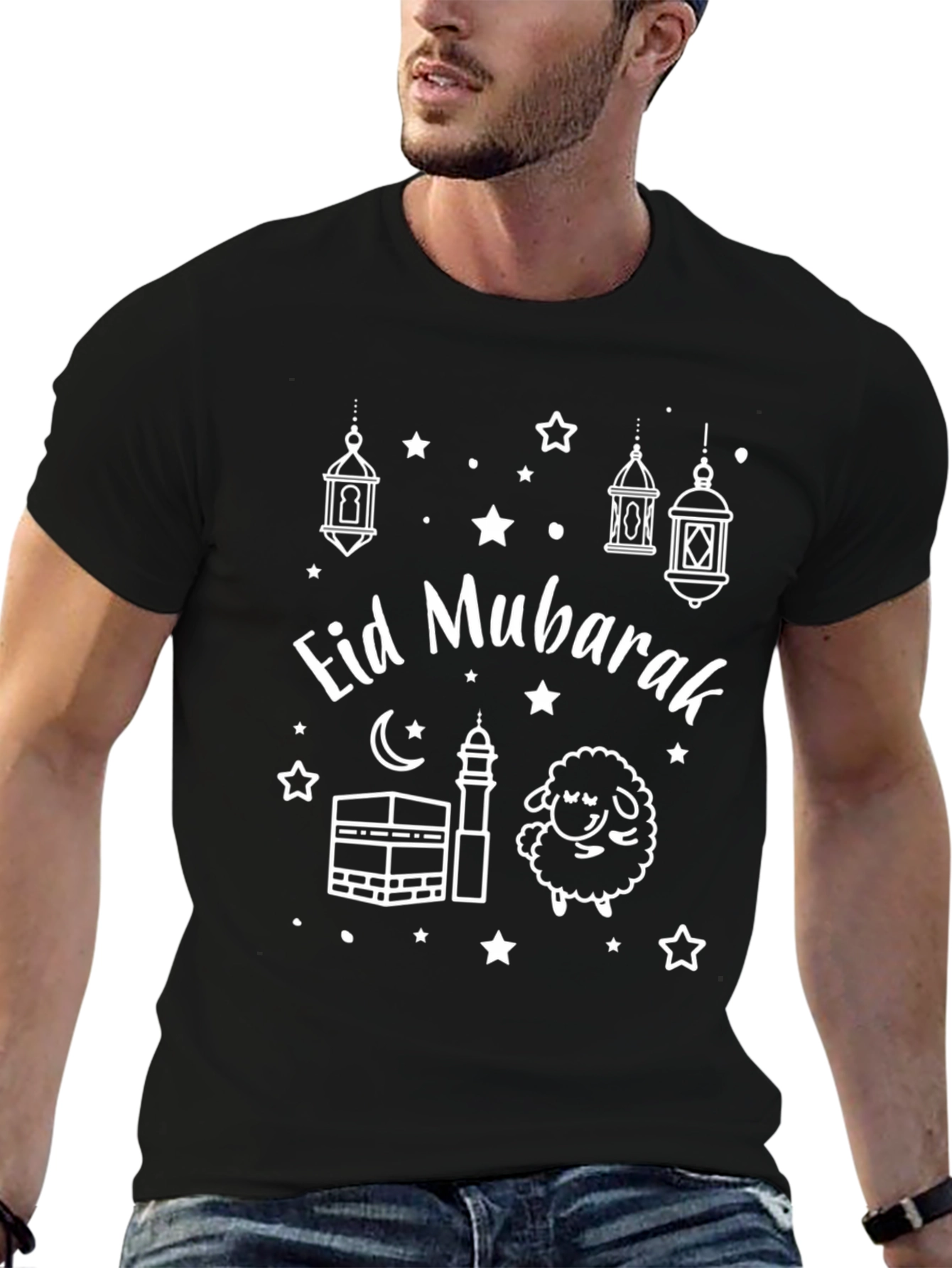 Eid Mubarak Graphic Tee - Black