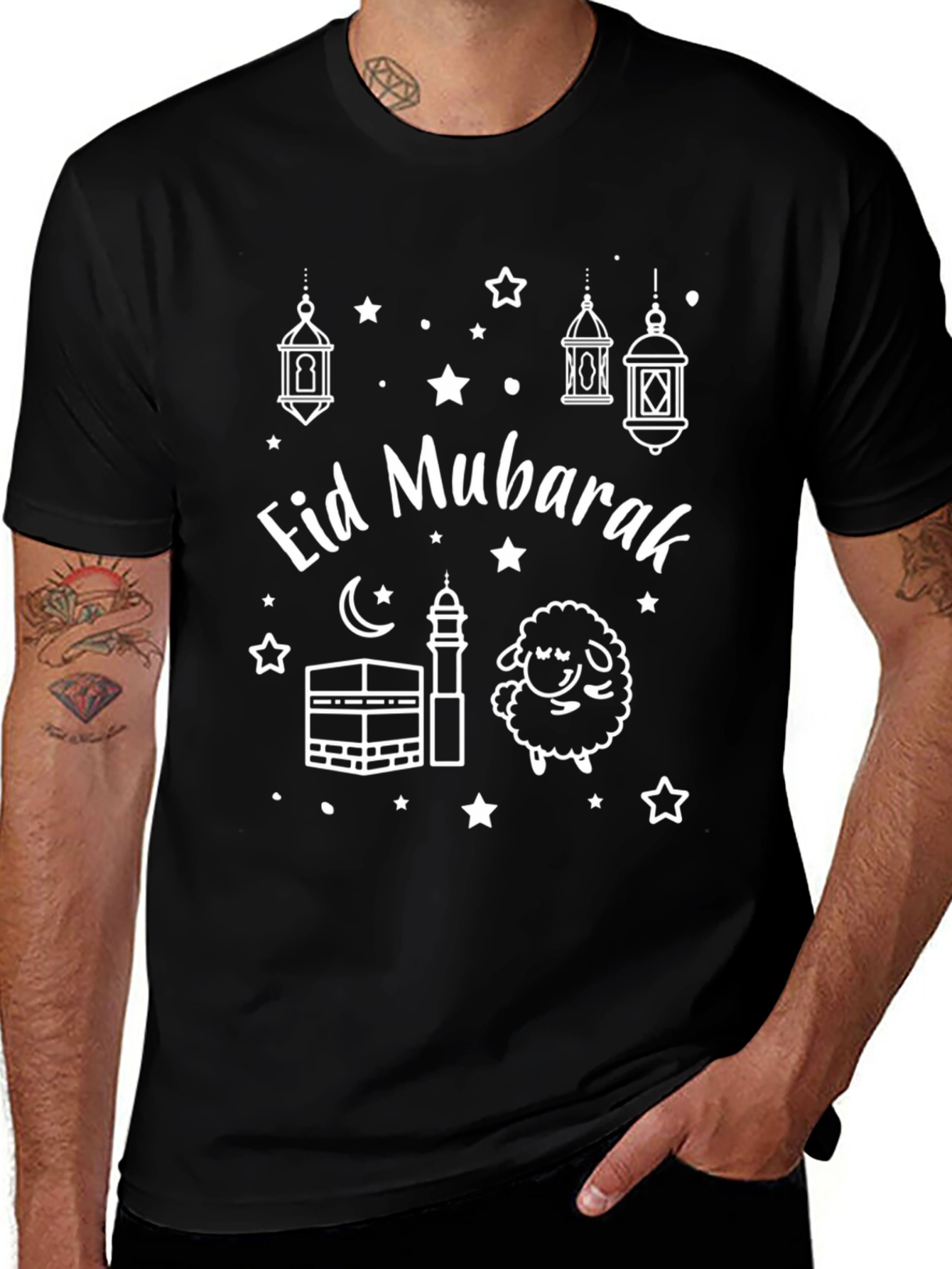 Eid Mubarak Graphic Tee - Black